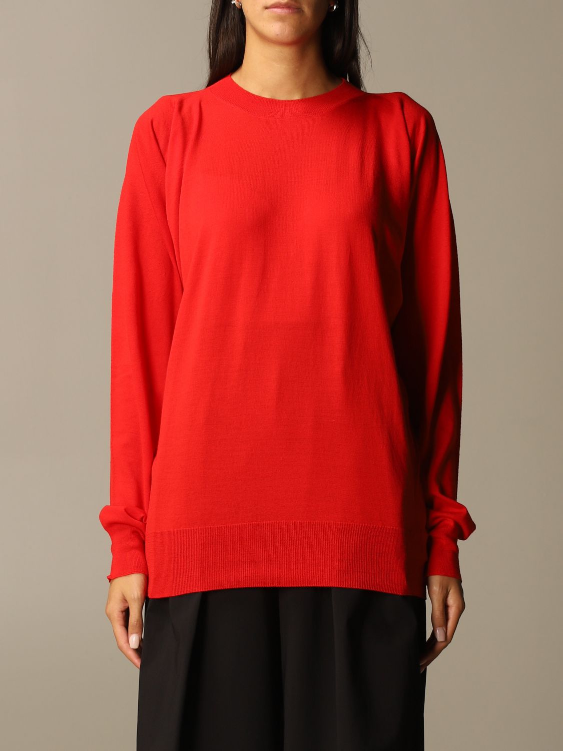 red crew neck sweater women's