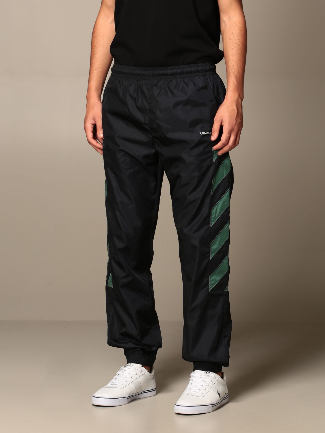 OFF-WHITE: Off White nylon jogging trousers with logo - Black