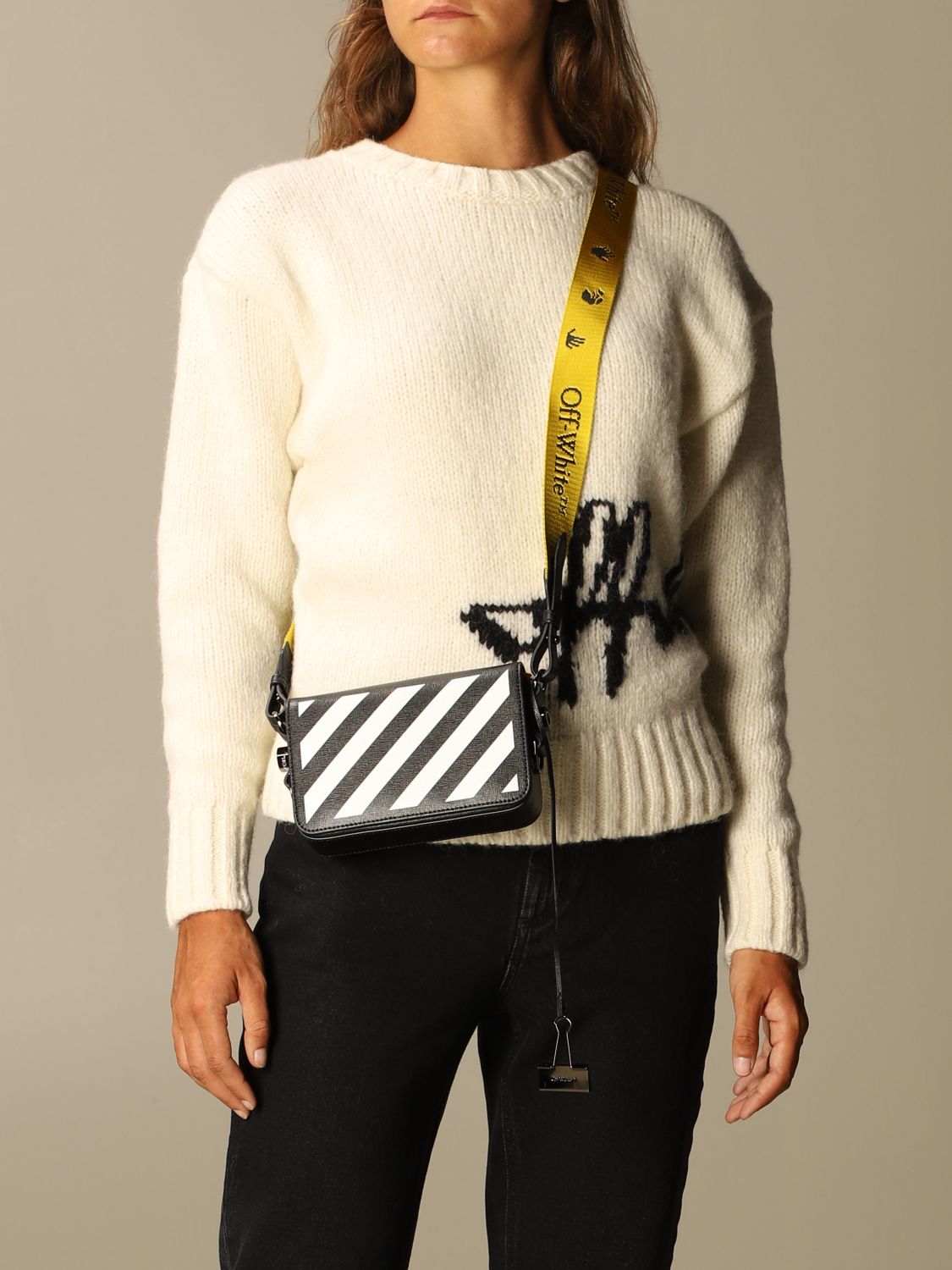 OFF WHITE saffiano leather shoulder bag with diagonal print Handbag
