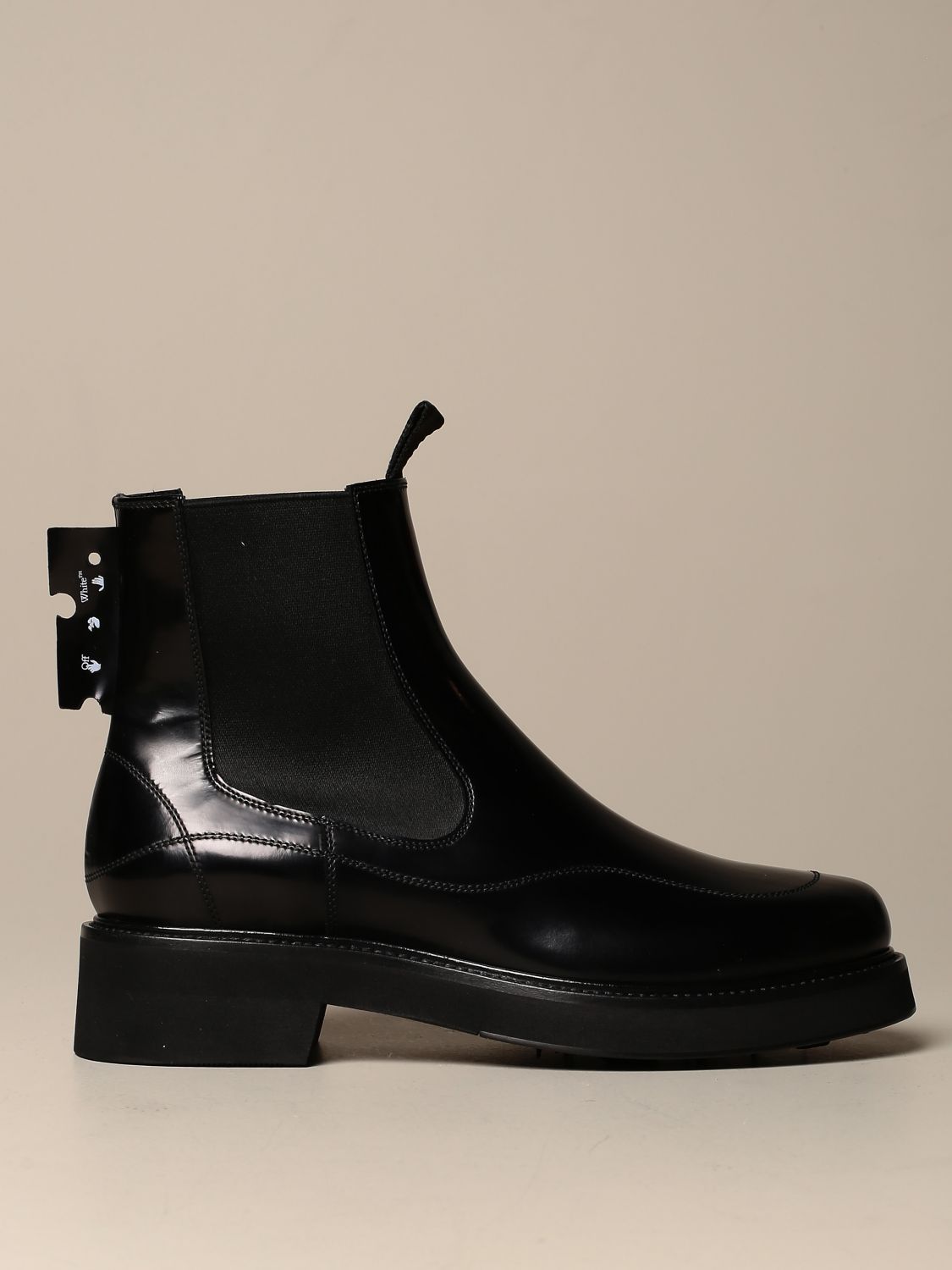Off-White Outlet: Off White Chealsea leather slip on boot - Black | Off ...
