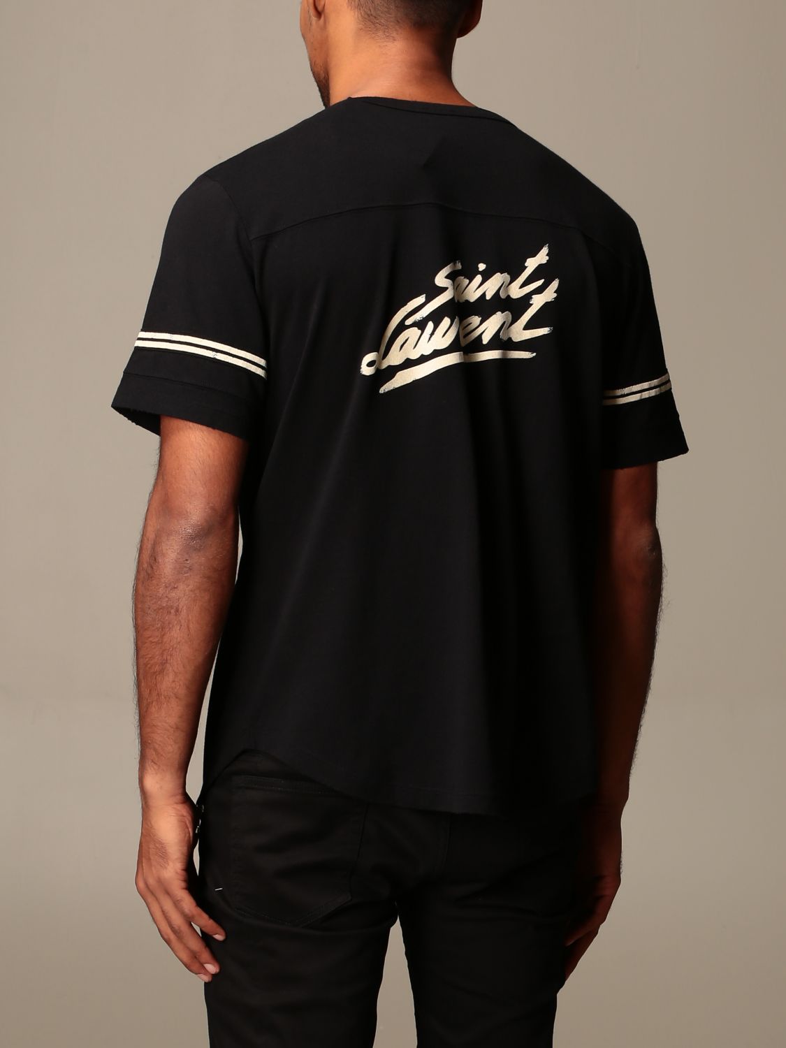 Saint Laurent Outlet: T-shirt with back logo - Black | Saint Laurent t ...