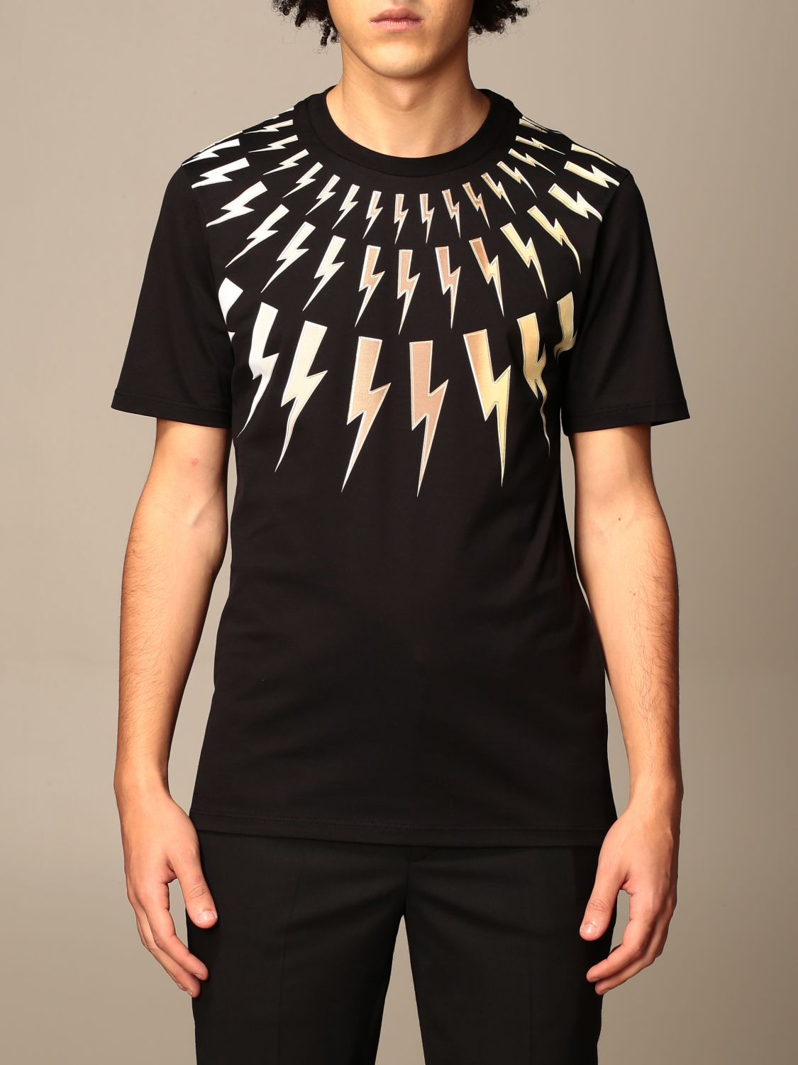 NEIL BARRETT: t-shirt with lightning - Black | Neil Barrett t-shirt ...