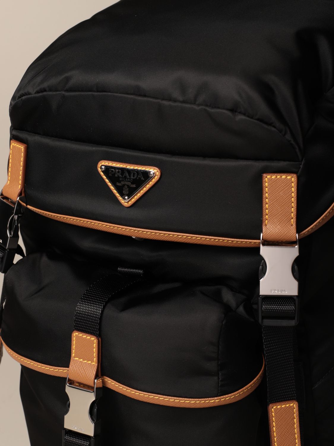 PRADA backpack in nylon and saffiano leather with triangular logo