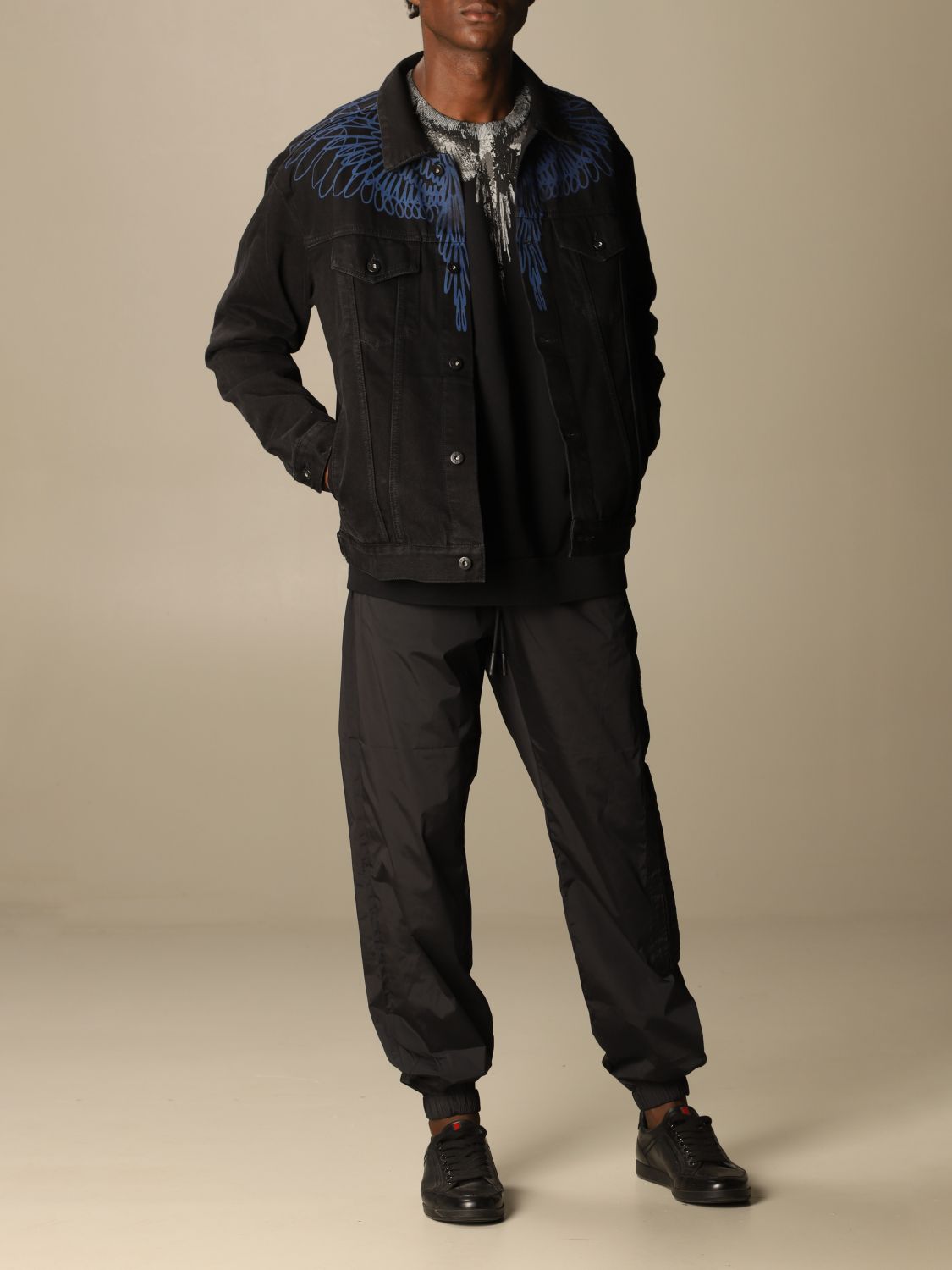 MARCELO BURLON: Giacca di jeans con stampa ali - Blue | Giacca Marcelo  Burlon CMYE001E20DEN003 GIGLIO.COM