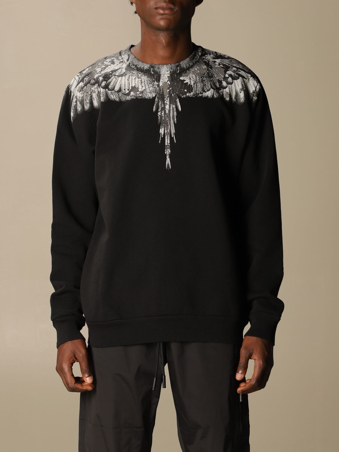 MARCELO BURLON: with wings print - Black | sweatshirt CMBA009E20FLE002 online GIGLIO.COM