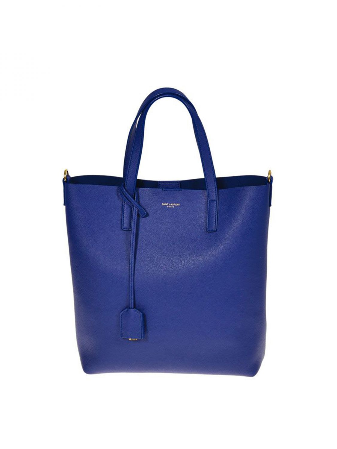 SAINT LAURENT: shopping bag in leather with logo - Blue | Saint Laurent ...
