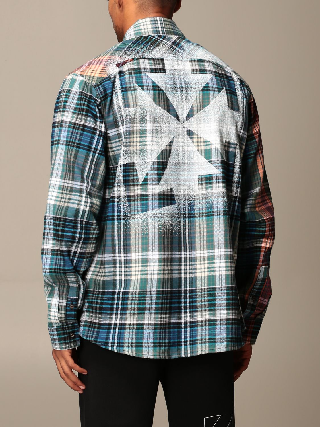OFF WHITE: shirt in check flannel | T-Shirt Off White Men Blue | T-Shirt Off White GIGLIO.COM
