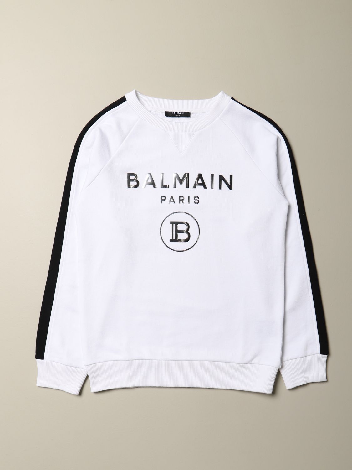 BALMAIN: sweatshirt with two-tone effect logo - White | Balmain sweater ...