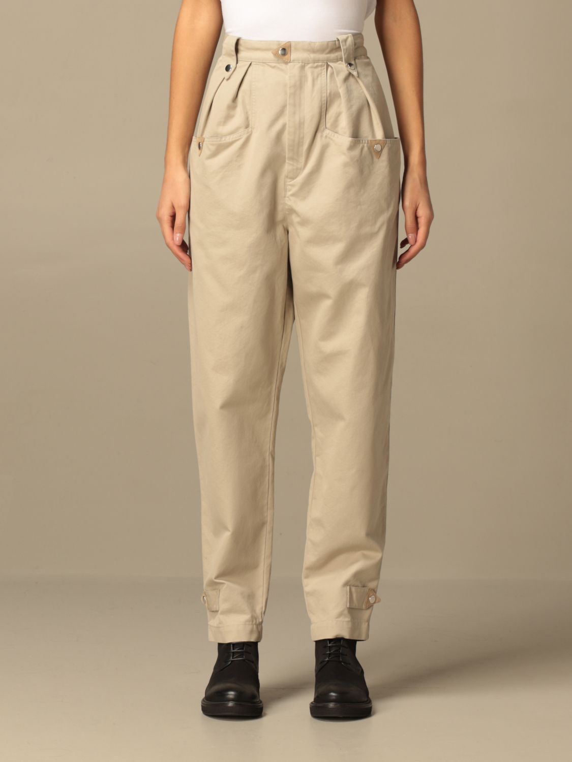 Isabel Marant Outlet: high-waisted trousers - Beige | Isabel pants PA170820A030E online at GIGLIO.COM