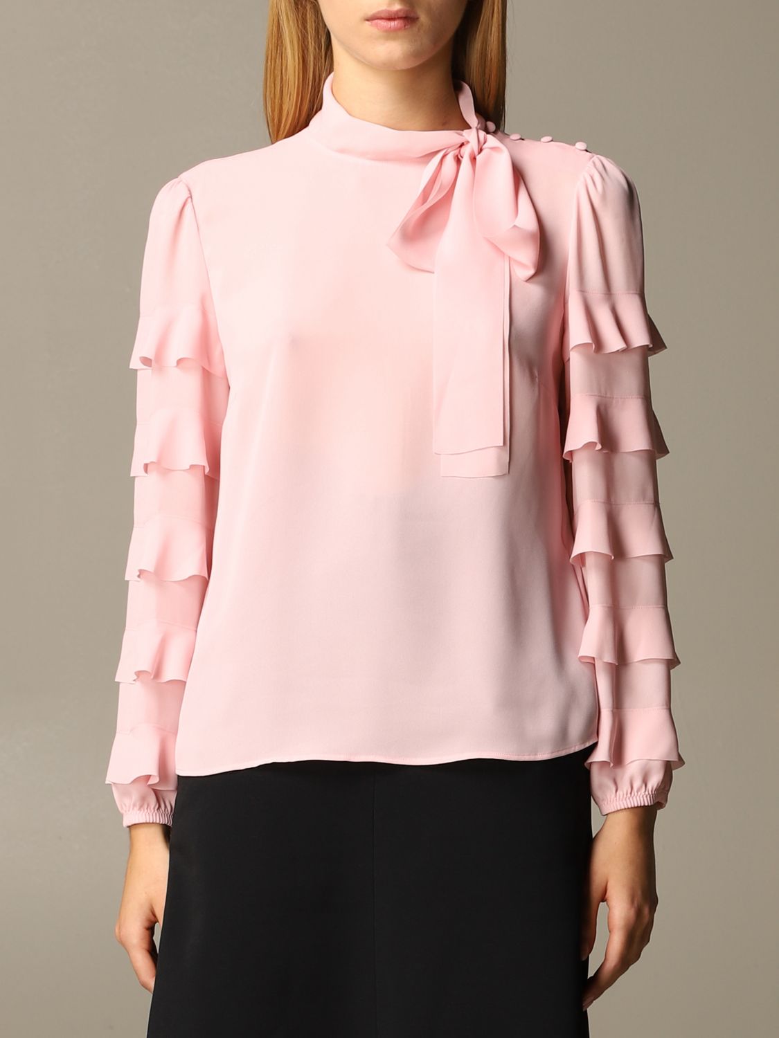 Red Valentino Blouse Valentino shirt in silk with ruffles and bow - Pink | Red Valentino top UR3ABD95 49G online on GIGLIO.COM