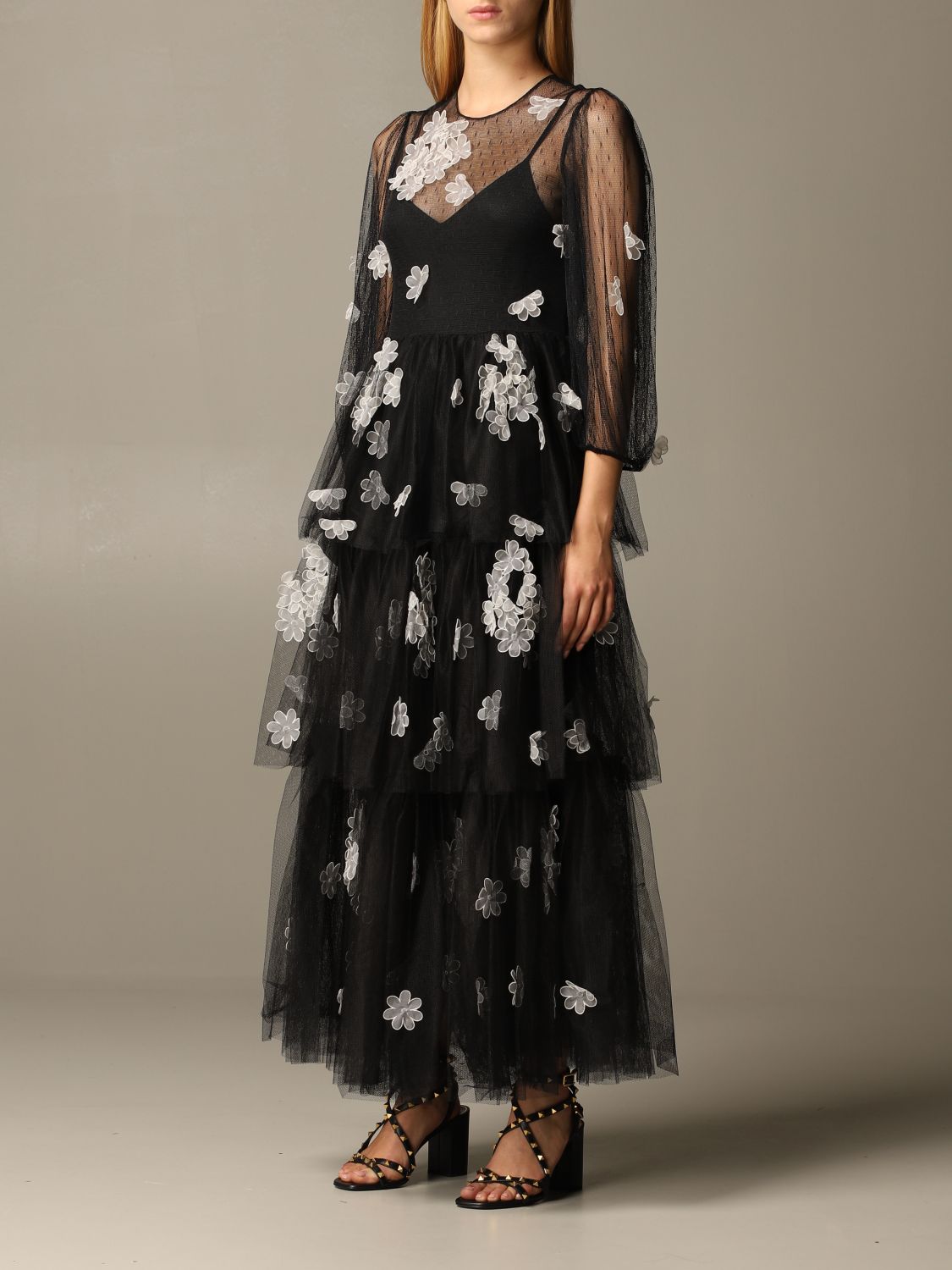 valentino black dress with flowers