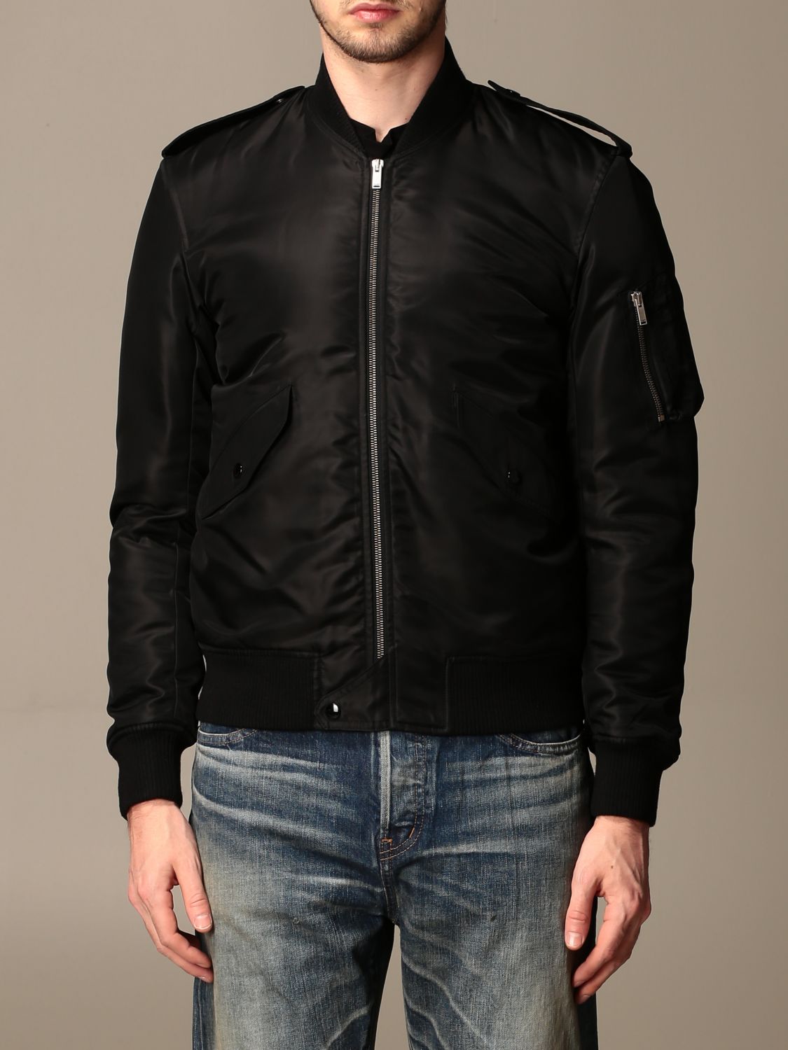 SAINT LAURENT: bomber jacket with zip | Jacket Saint Laurent Men Black ...