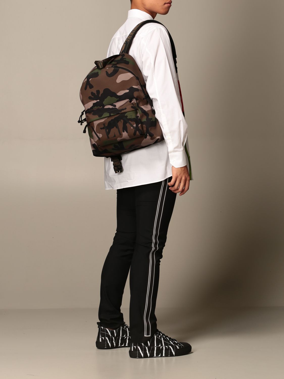 GARAVANI: backpack in camouflage nylon with VLTN logo - Military Valentino Garavani backpack UY2B0993 PSQ online on GIGLIO.COM