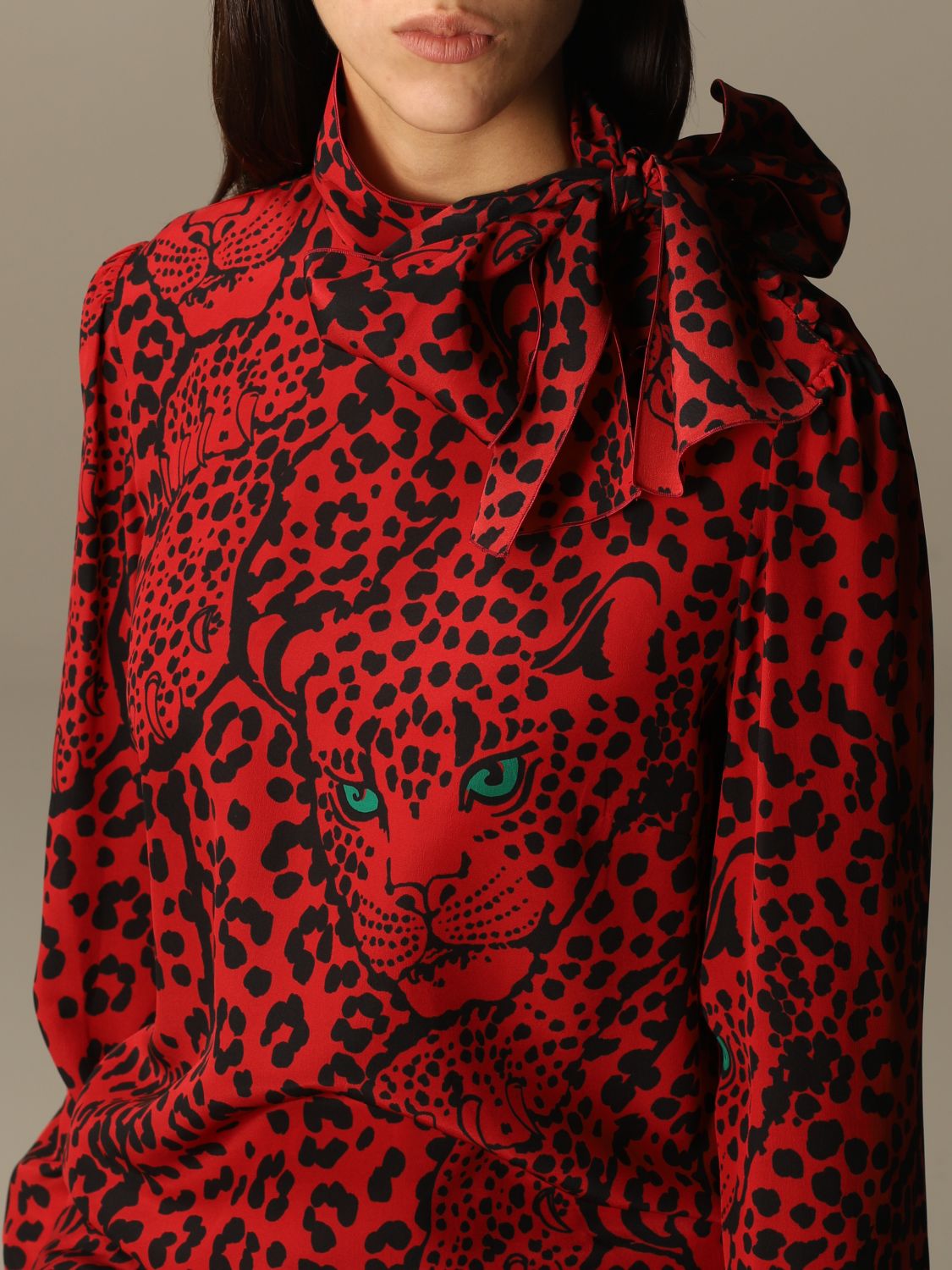 Red Leo Panther silk blouse - Red | Red Valentino top UR3AB1Y0 56A online