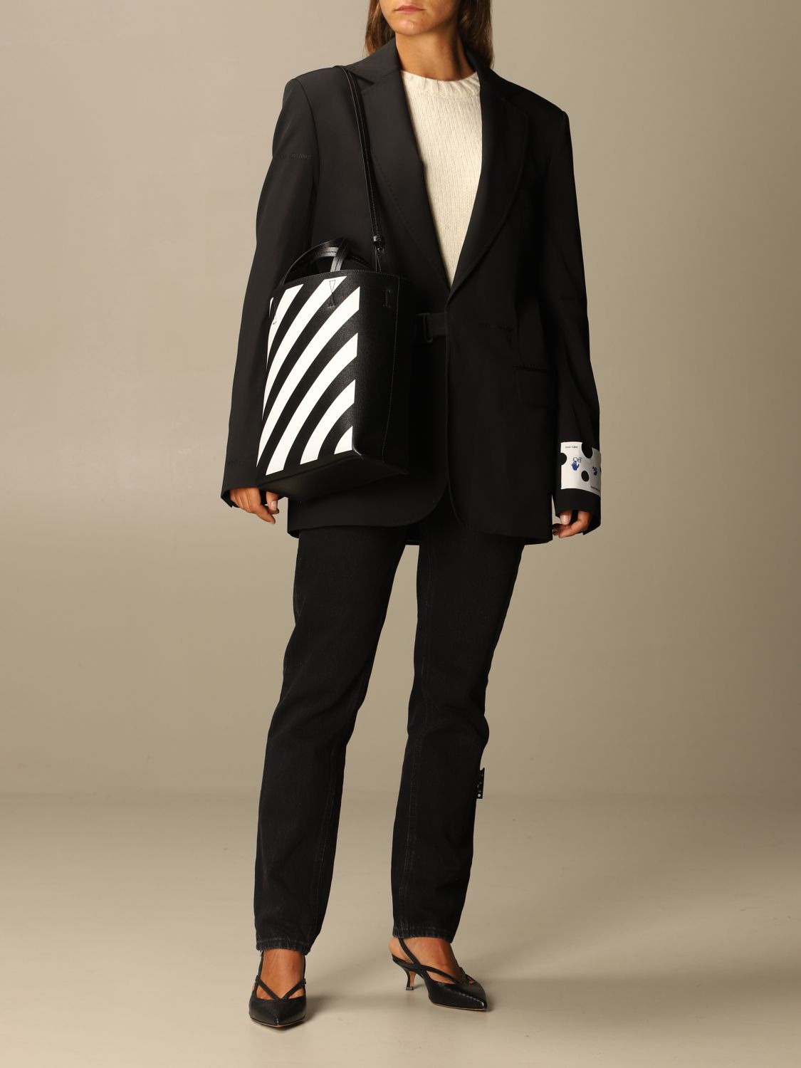 OFF WHITE saffiano leather tote bag with diagonal print Tote Bags