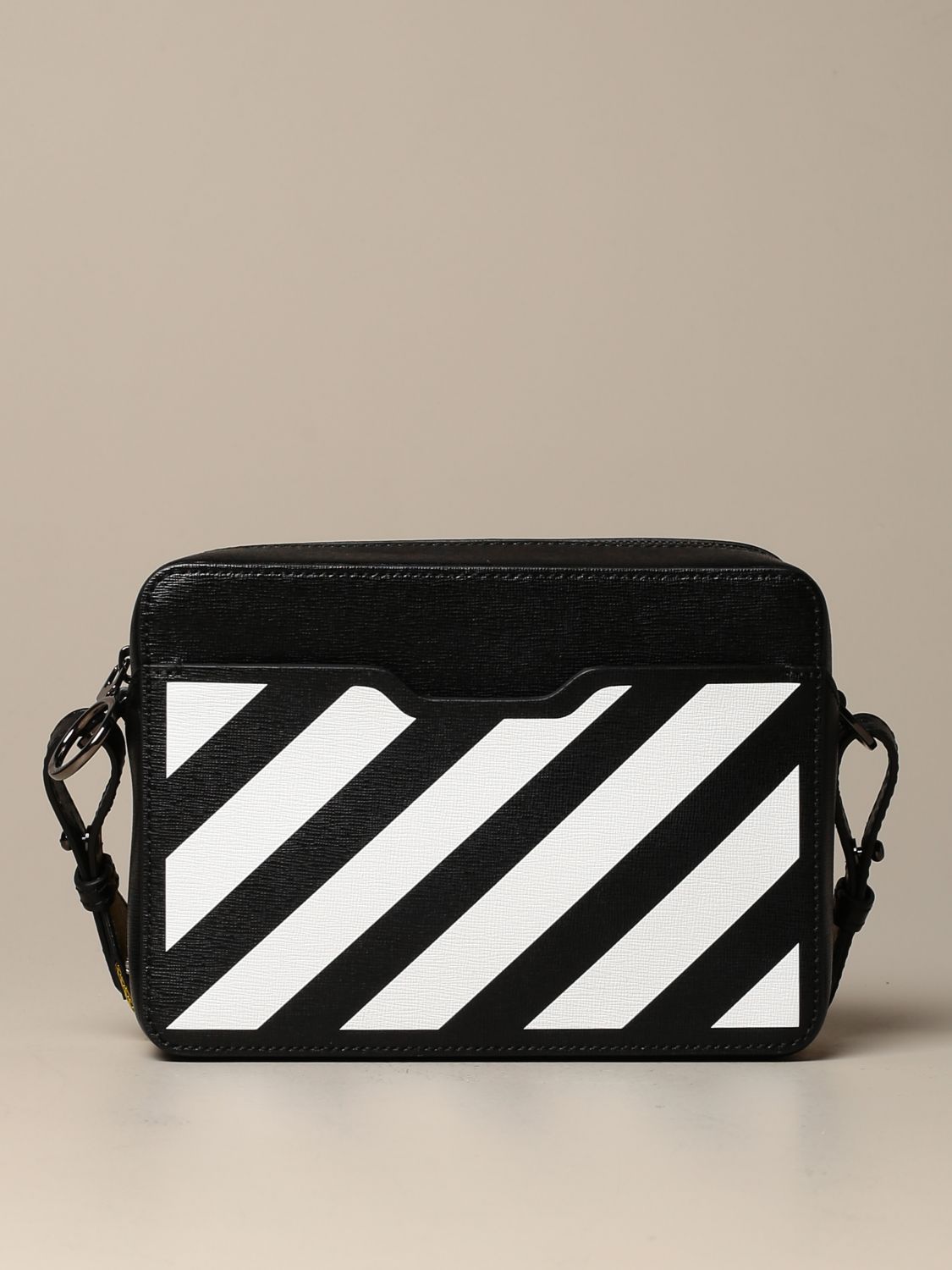 OFF-WHITE: Diag Off White belt bag in saffiano leather with diagonal print  - Black