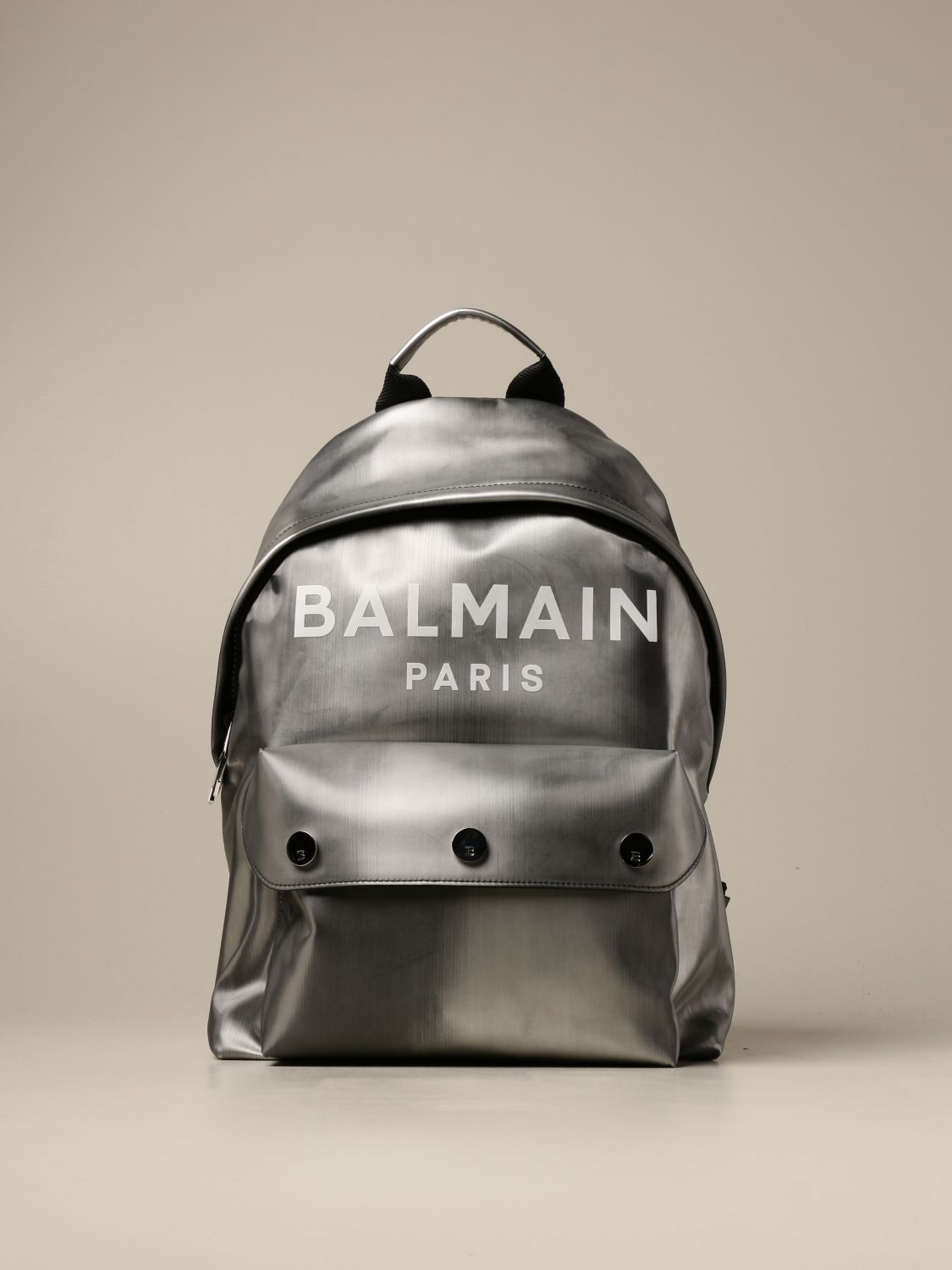 Balmain backpack in metallic fabric with logo