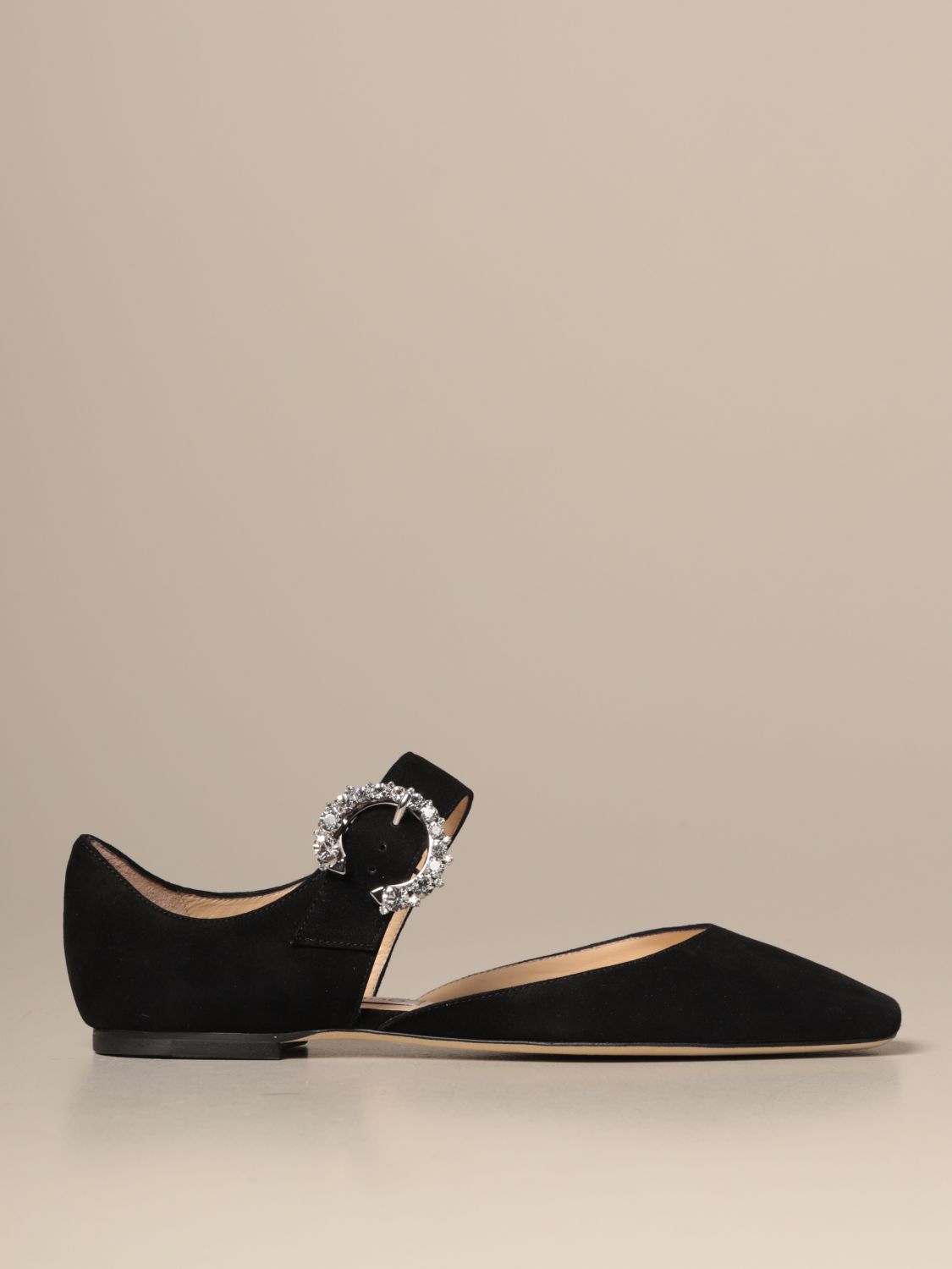 JIMMY CHOO: Gin Flat ballerina in suede - Black | Jimmy Choo flat shoes ...