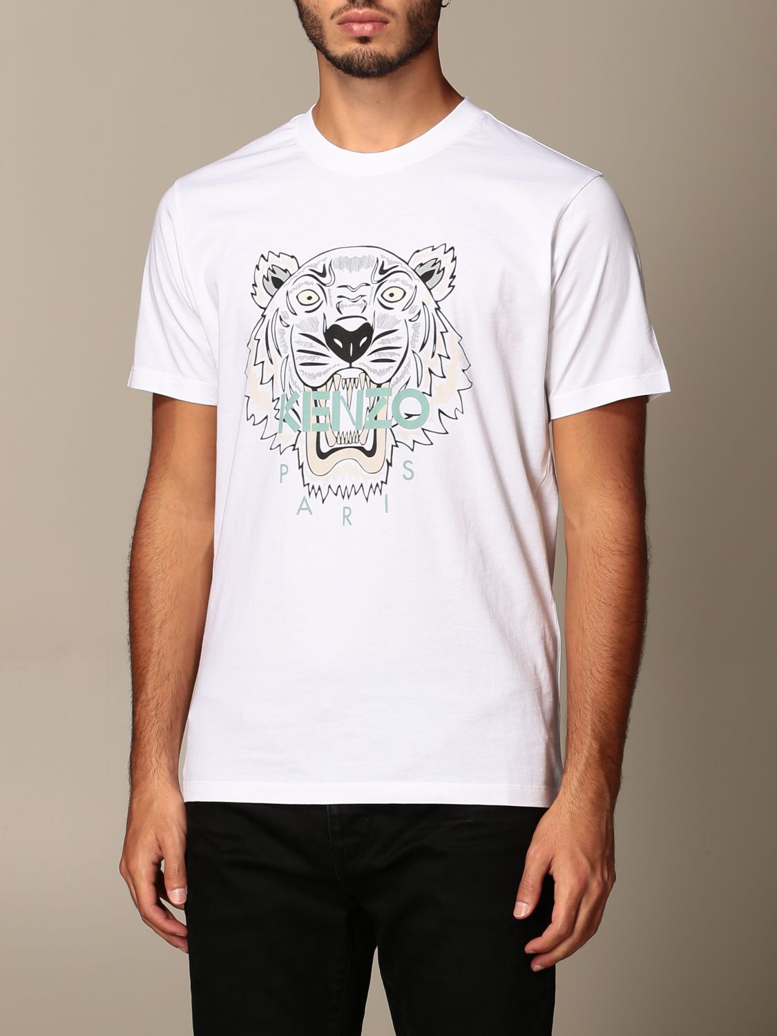 KENZO: cotton T-shirt with Tiger Paris logo - White Kenzo t-shirt FA65TS0204YA online on GIGLIO.COM