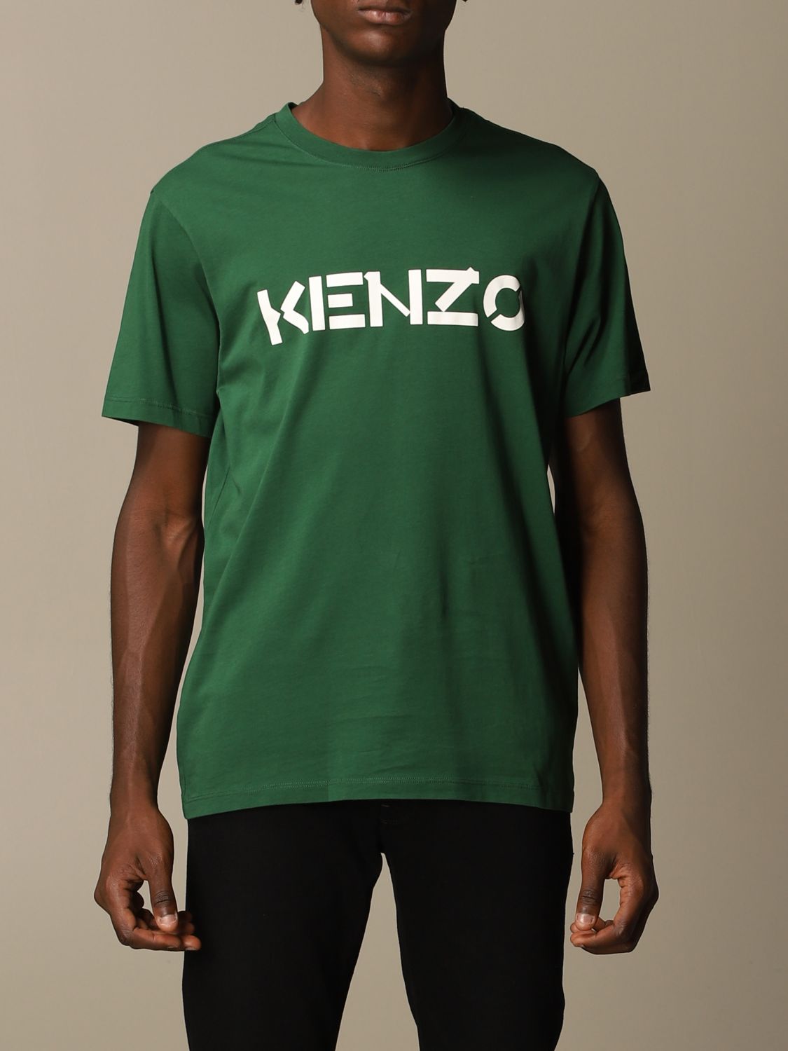 KENZO: cotton t-shirt with logo - Green | Kenzo t-shirt FA65TS0004SJ