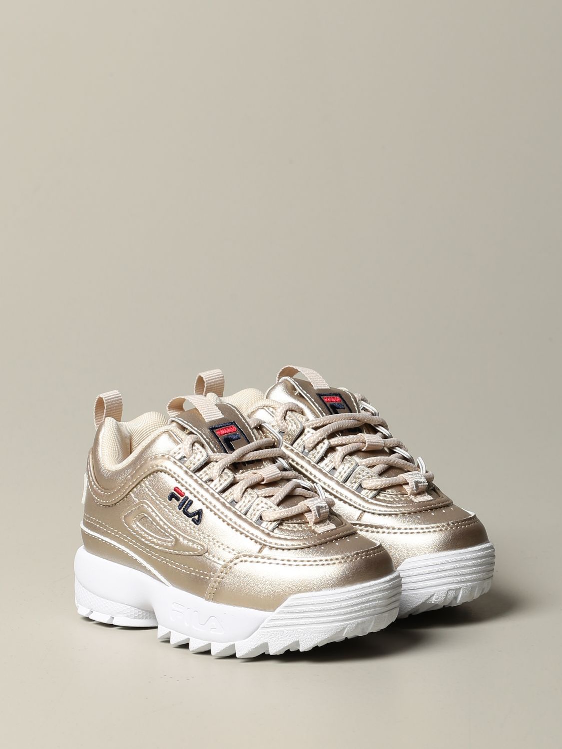 scarpe fila con scritta oro