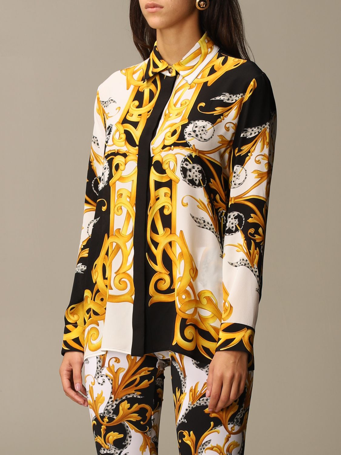 VERSACE: silk shirt with baroque print | Shirt Versace Women Gold ...