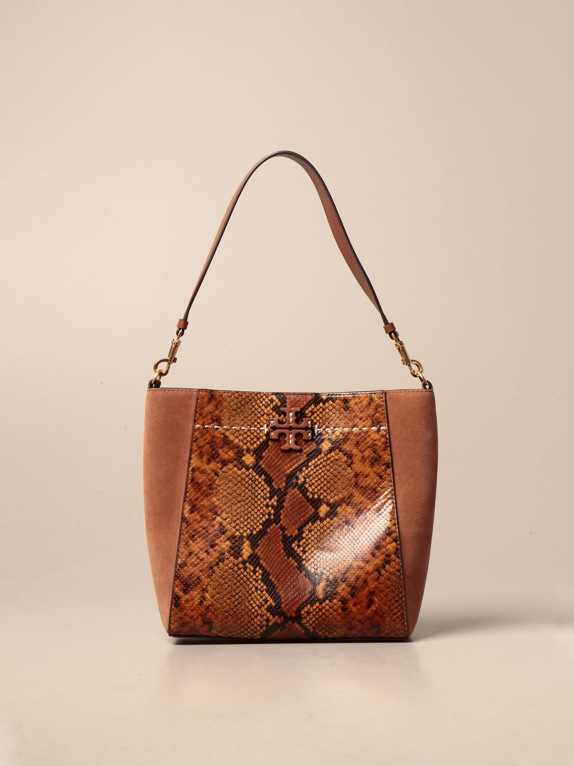 TORY BURCH: shoulder bag in suede and python print leather - Honey | Tory  Burch shoulder bag 75241 online on 