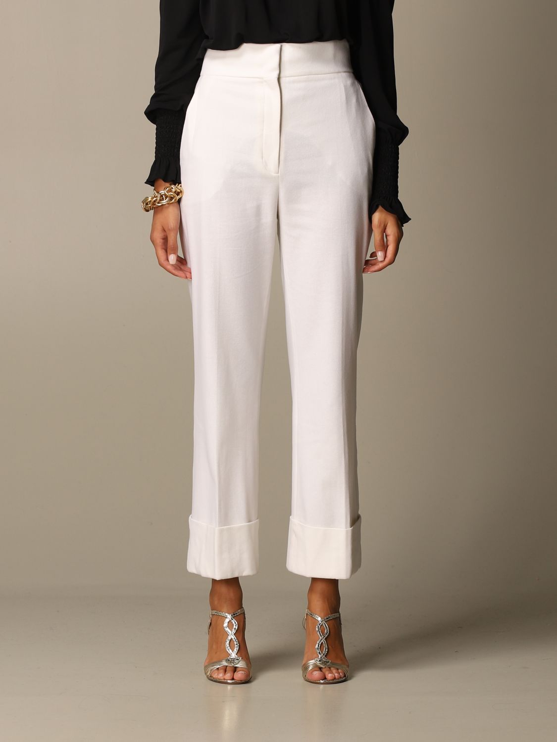 white high rise trousers