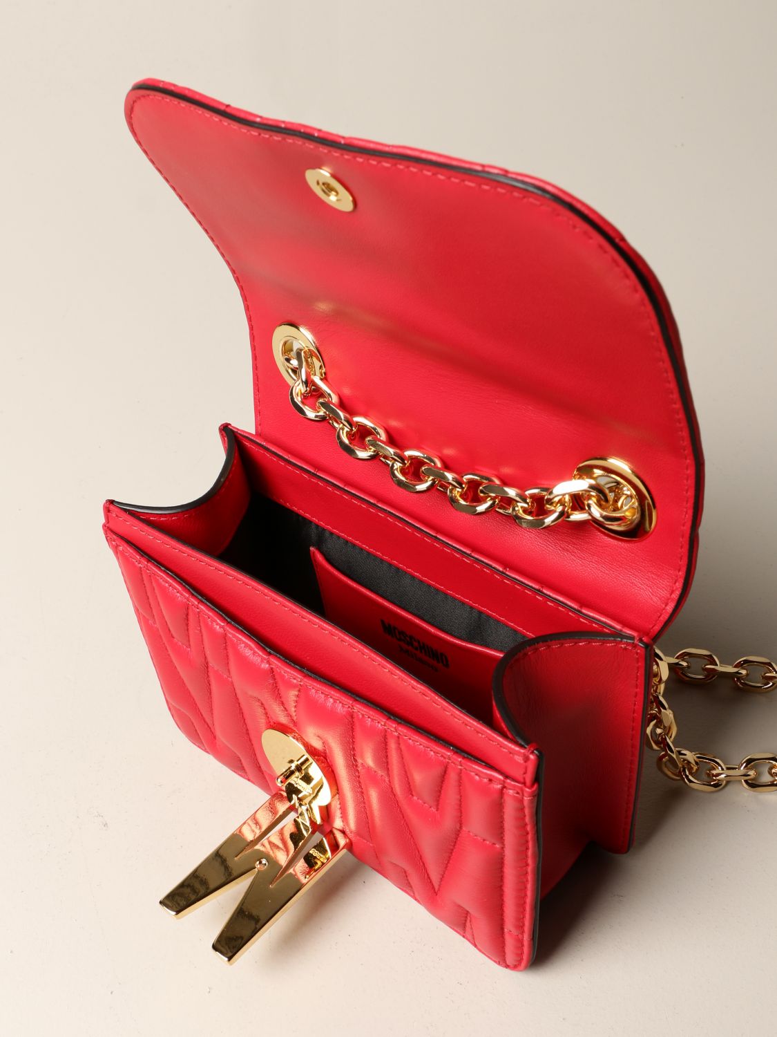 MOSCHINO COUTURE: bag in matelassé leather with logo - Red | Crossbody ...