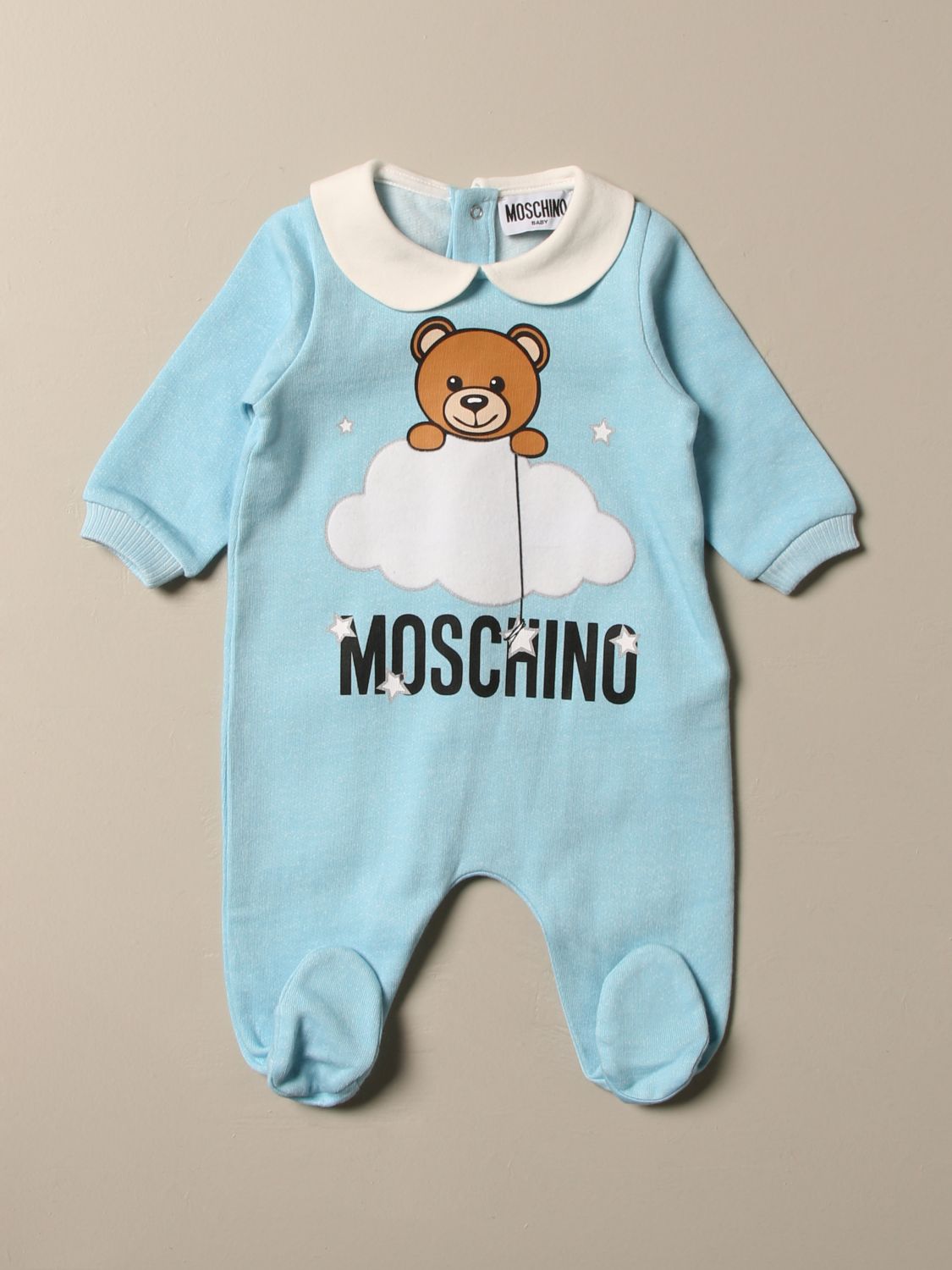 voor Wat mensen betreft rok MOSCHINO BABY: footed romper with Teddy cloud logo - Gnawed Blue | Moschino  Baby tracksuits MUT01U LCE00 online on GIGLIO.COM