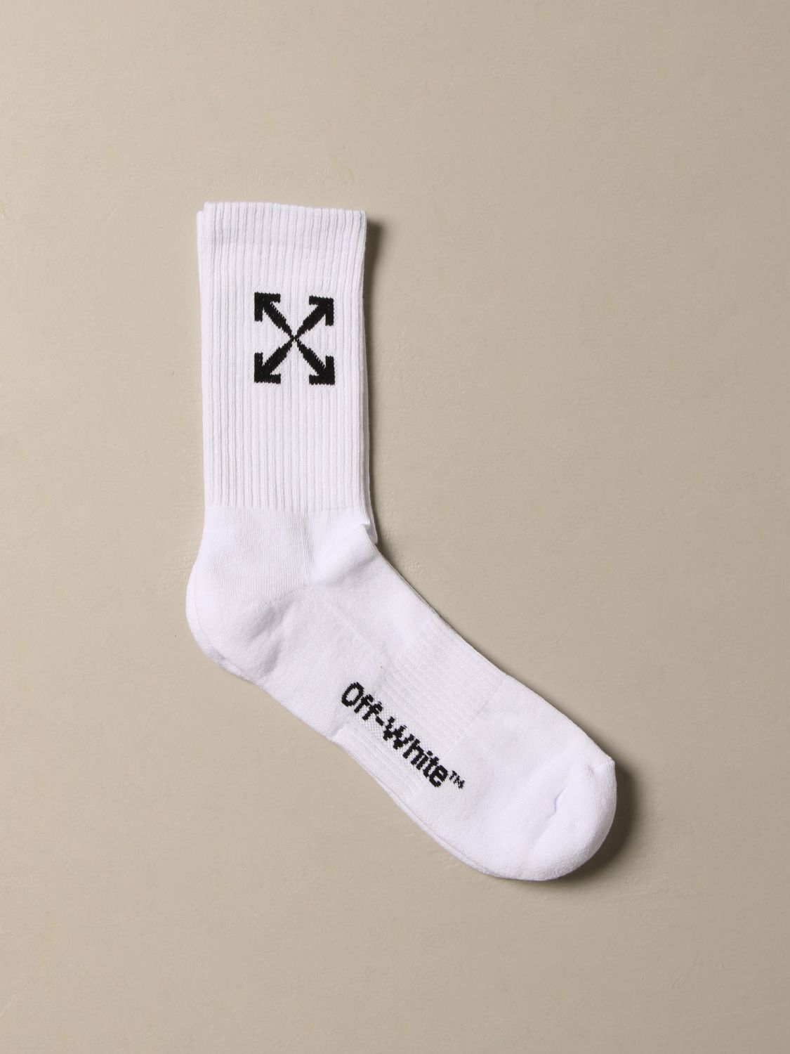 OFF-WHITE: Off White ribbed cotton socks with logo White | Off-White socks online at GIGLIO.COM