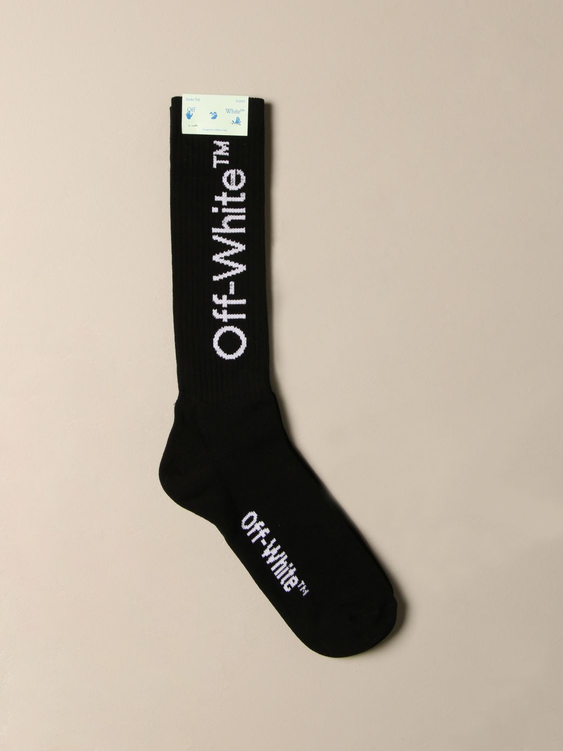 OFF WHITE: ribbed cotton socks with logo | Socks Off White Men Black ...
