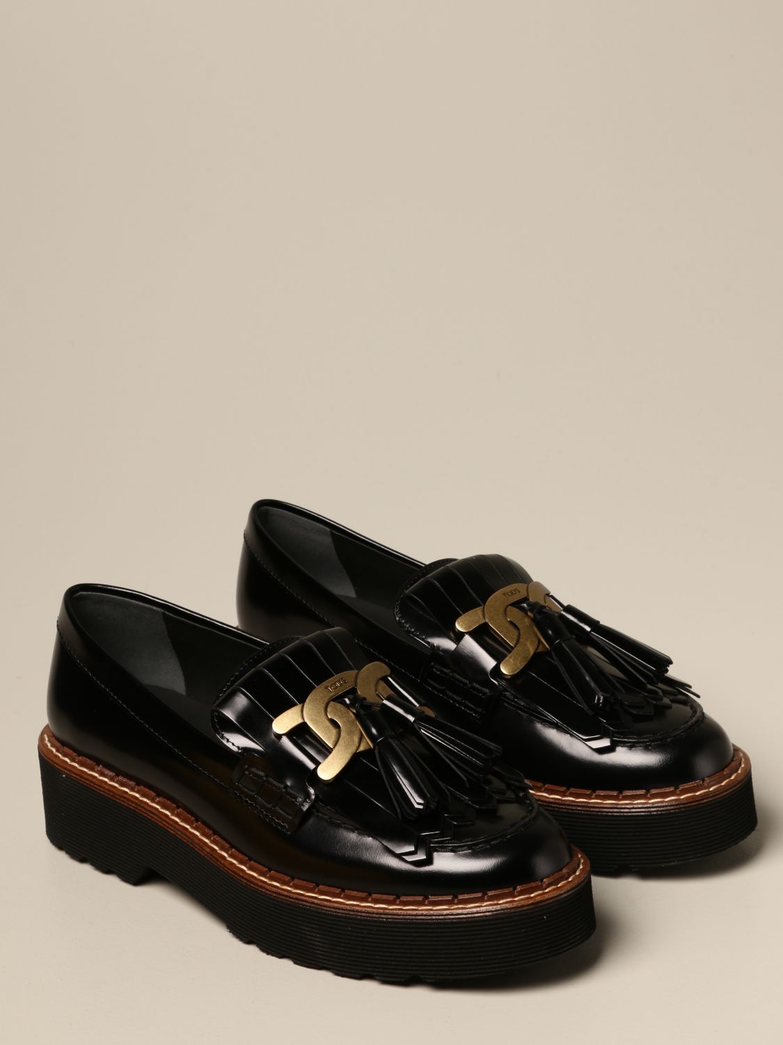 TOD'S: Kate moccasin in brushed leather with rubber sole - Black | Tod ...