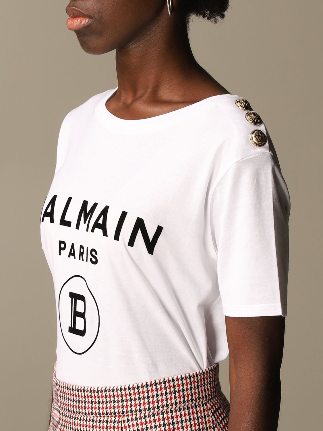BALMAIN: T-shirt with logo and buttons - White | T-Shirt Balmain ...