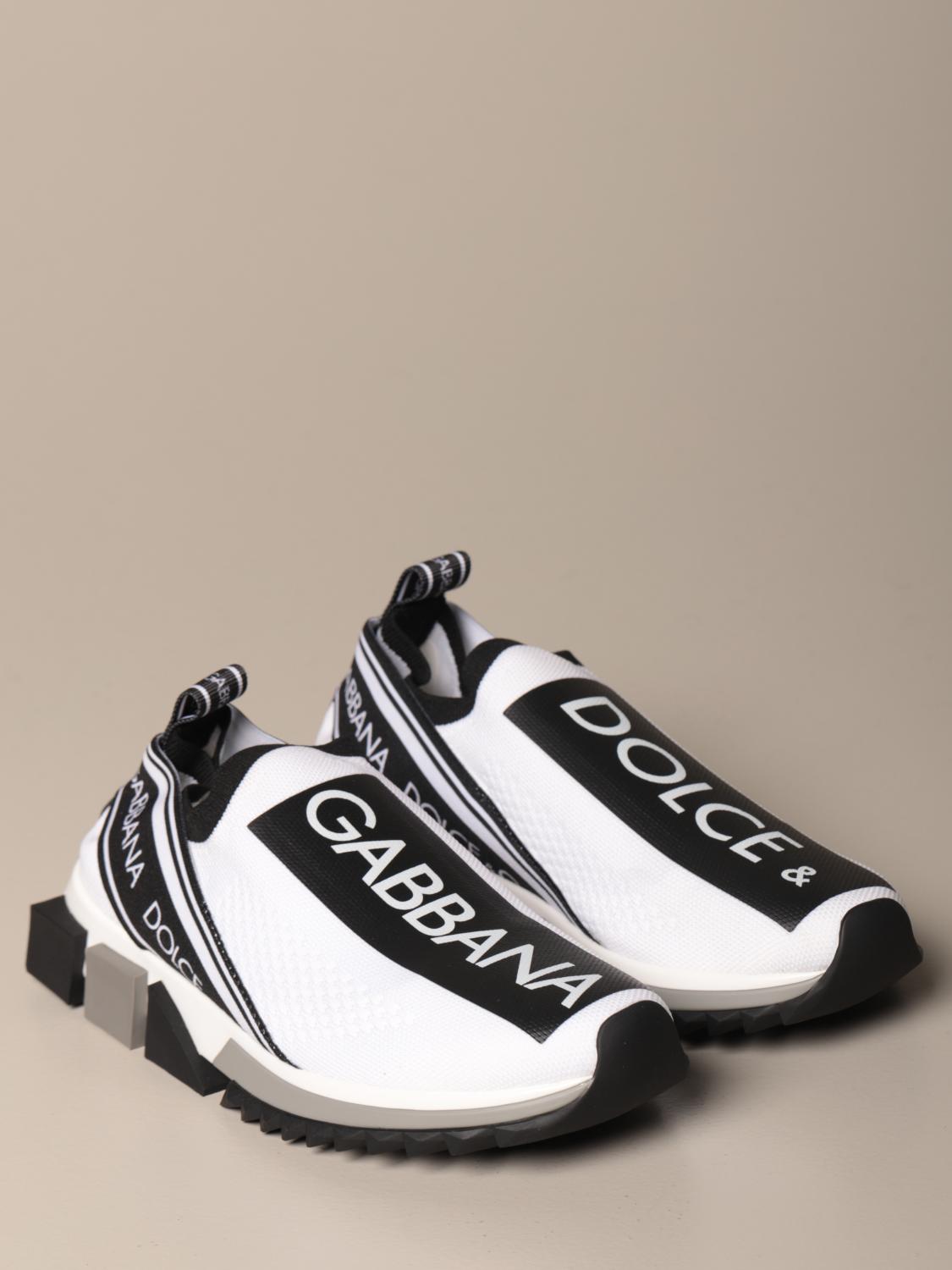 DOLCE \u0026 GABBANA: Sneakers Sorrento in maglia stretch con big logo - Bianco  | Sneakers Dolce \u0026 Gabbana CK1595 AH677 GIGLIO.COM
