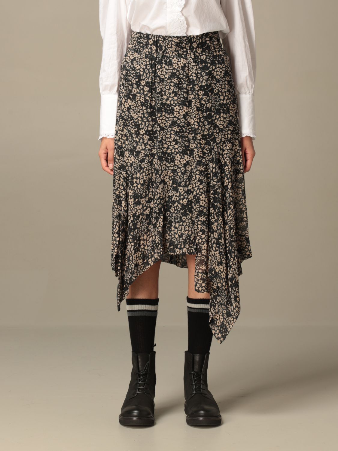 ISABEL MARANT ETOILE: longuette skirt with floral pattern - Black ...