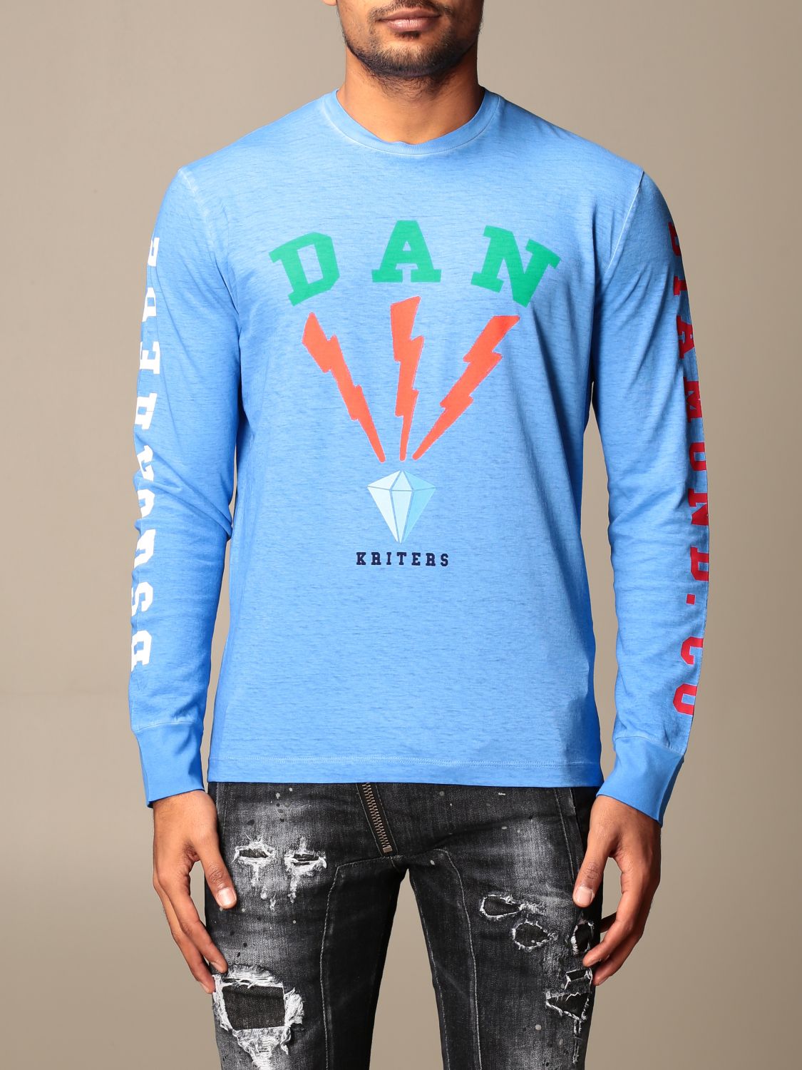 DSQUARED2 logo Tshirt Gnawed Blue Dsquared2 tshirt S74GD0734