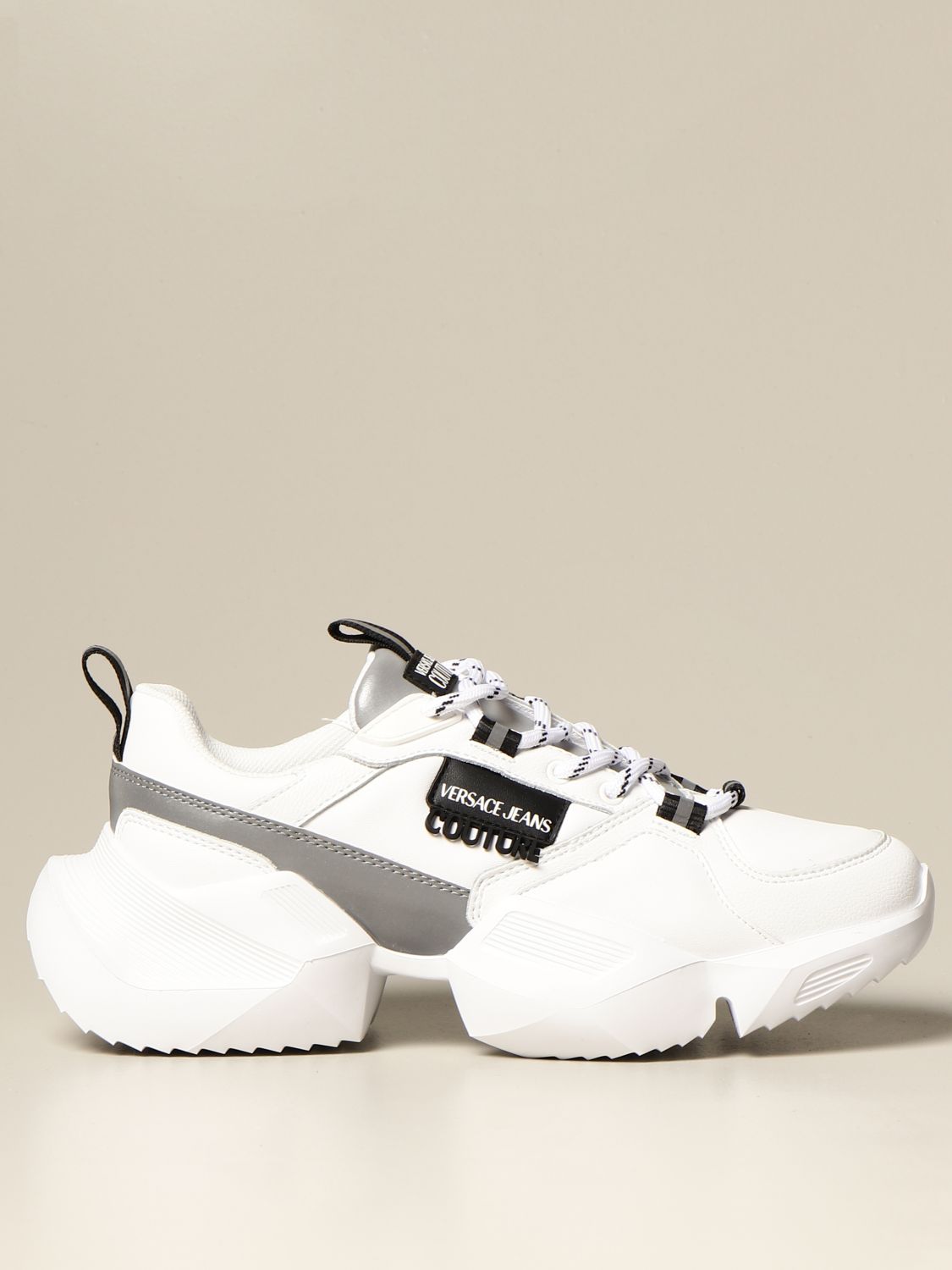 VERSACE JEANS COUTURE: Uranus leather sneakers with - White | Versace Jeans Couture sneakers E0YZASU171603 online at GIGLIO.COM