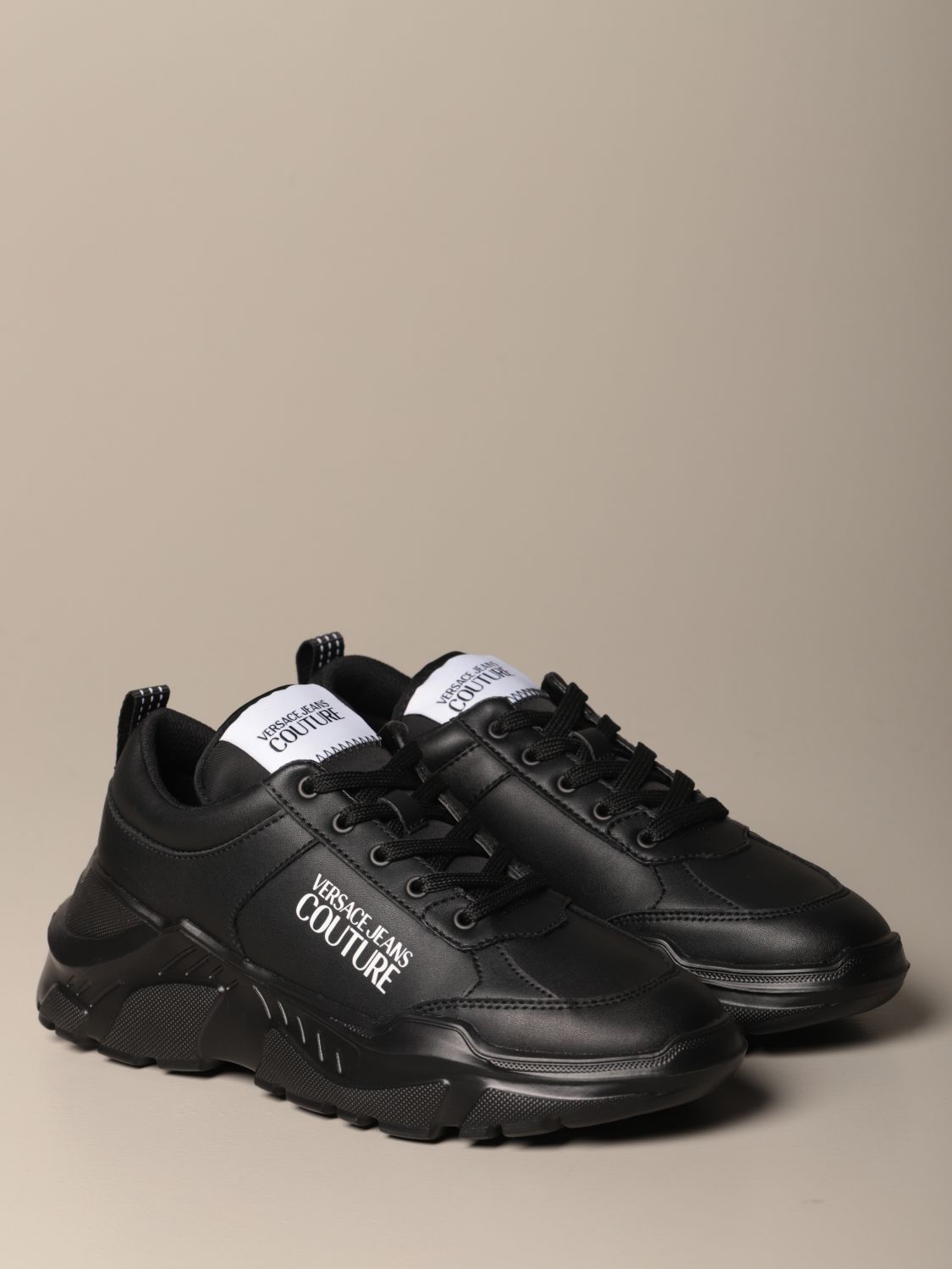 VERSACE COUTURE: leather sneakers with logo - Black 1 | Versace Jeans sneakers E0YZASC171606 online GIGLIO.COM