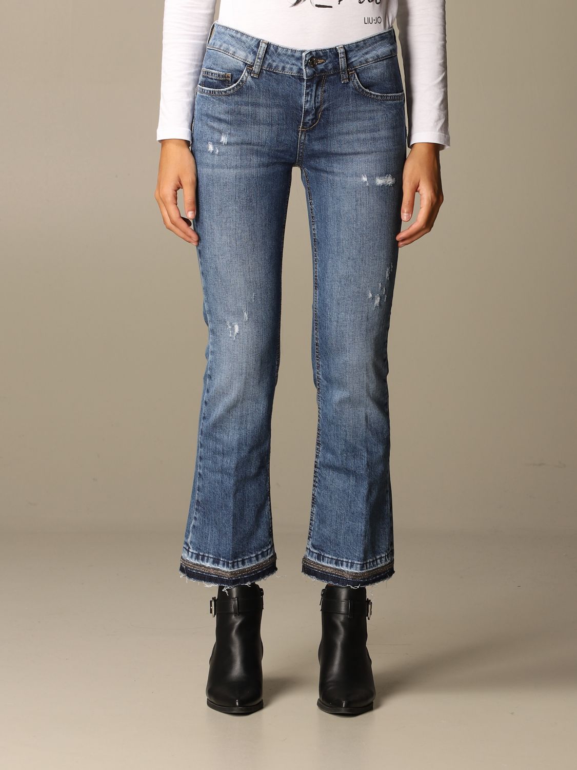 LIU JO: Low waist jeans with tears - Denim | Liu Jo jeans UF0022D3105 ...