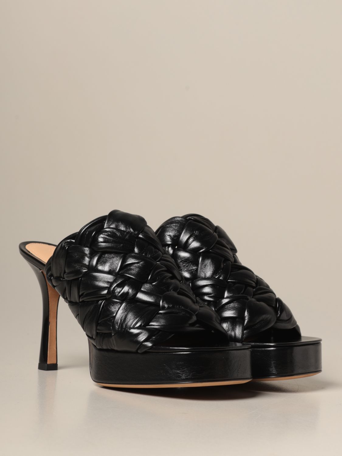 BOTTEGA VENETA: BV Board sandals in shiny nappa - Black | Bottega