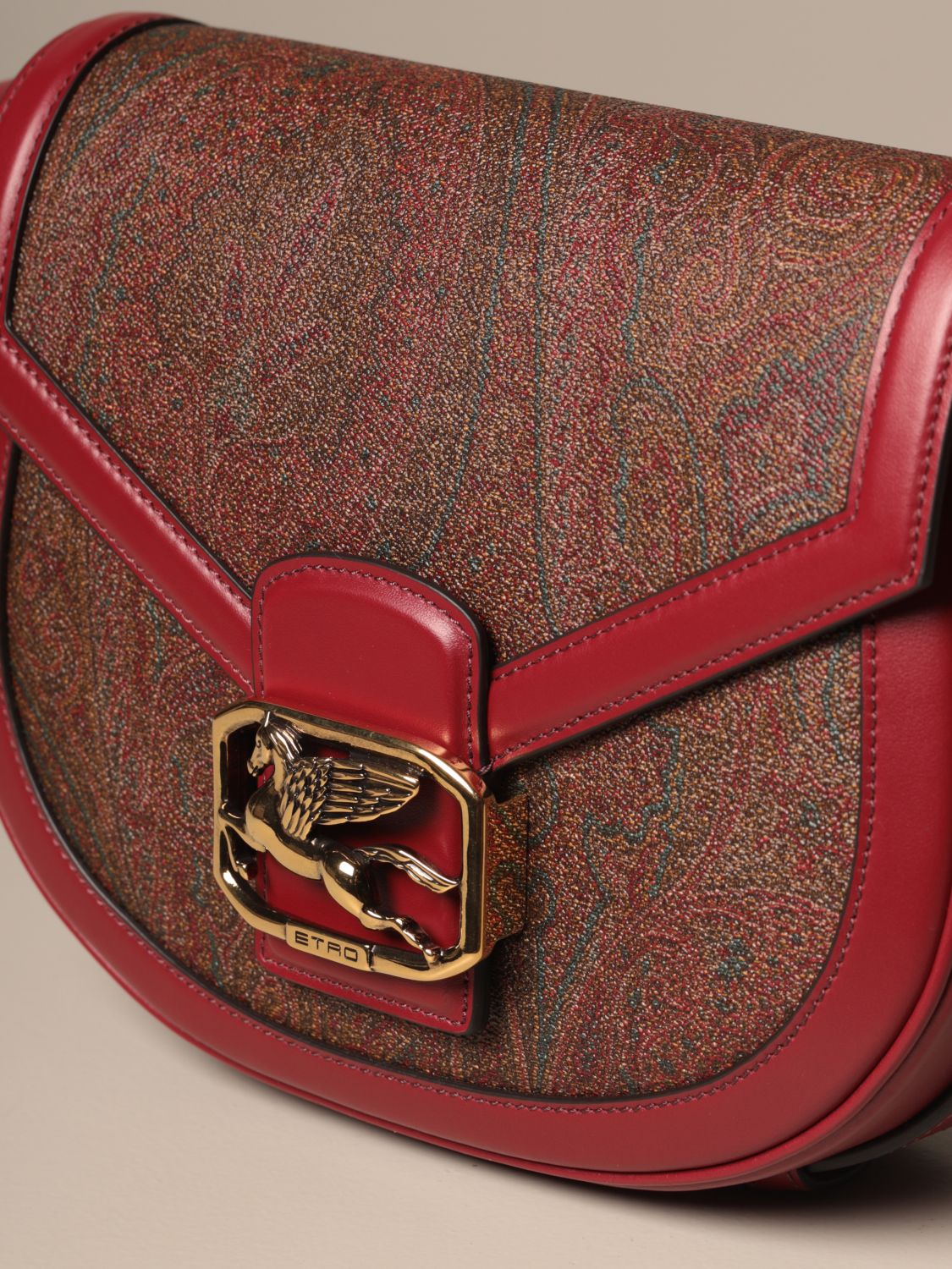 ETRO Pegaso Paisley Shoulder Bag Red,Brown