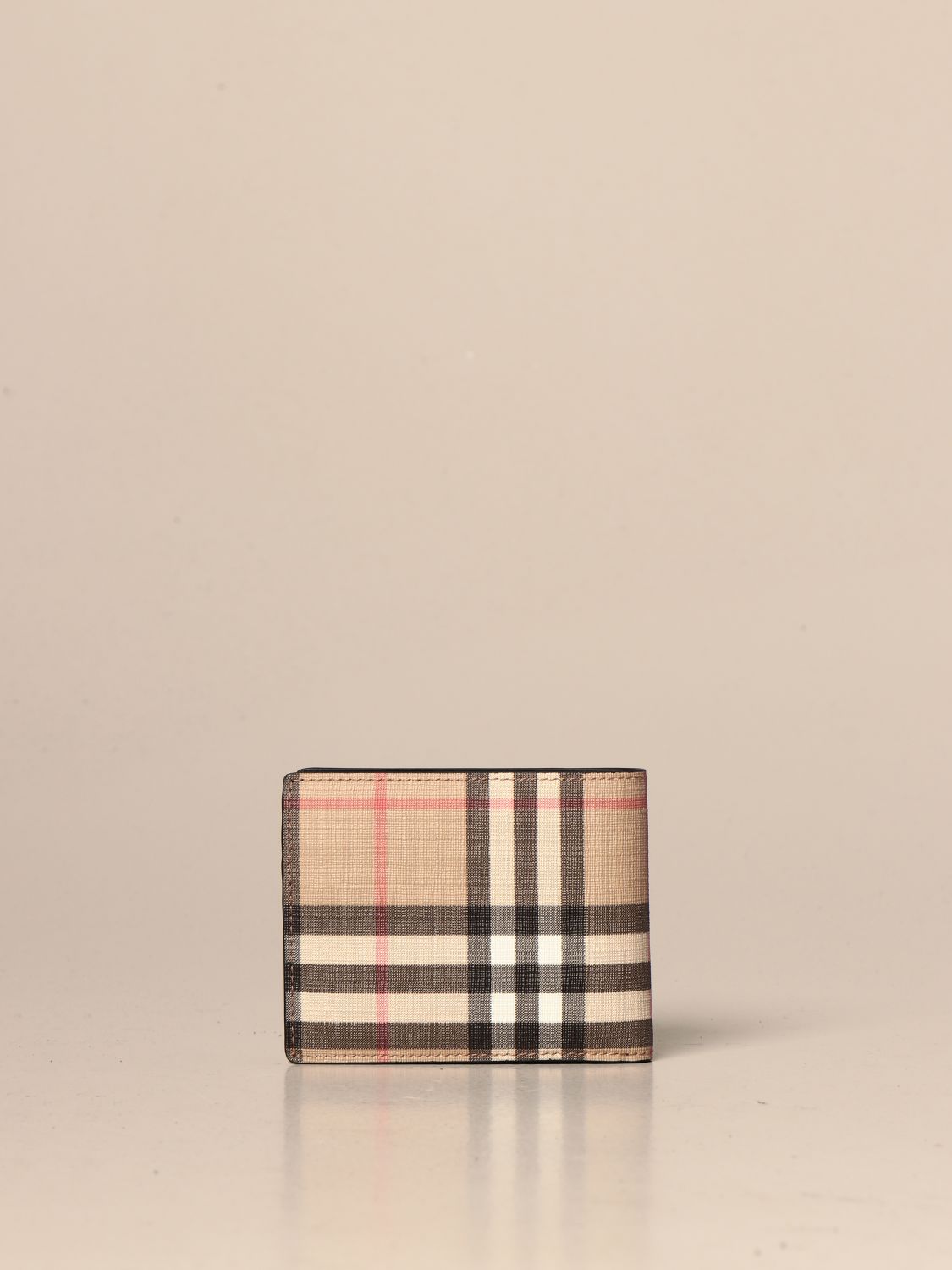 BURBERRY: wallet in e-canvas with vintage check pattern - Beige | Burberry  wallet 8017470 online on 