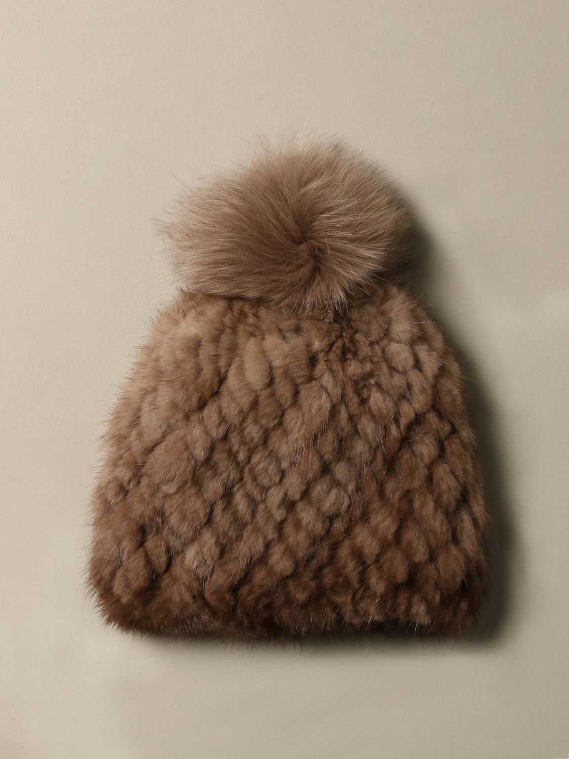 MAX MARA: Delia hat in knitted fox mink - Camel | Hat Max Mara