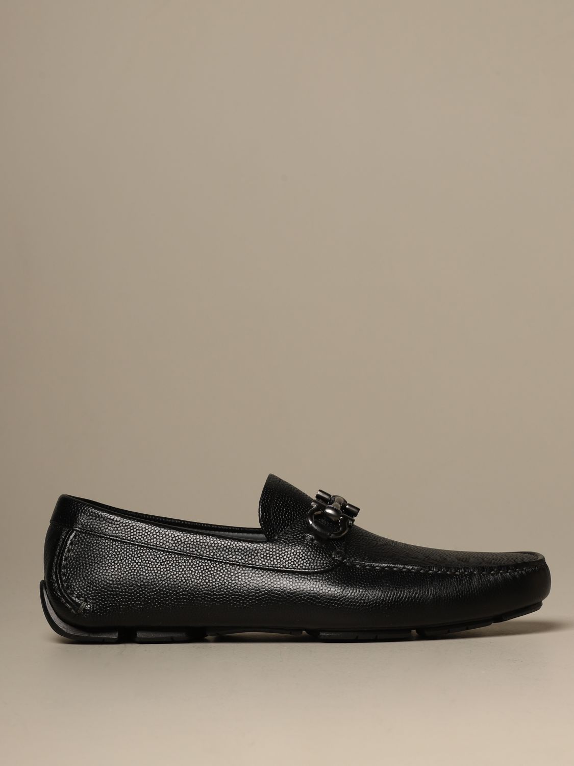 FERRAGAMO: leather loafer with Gancini horsebit - Black | Ferragamo ...