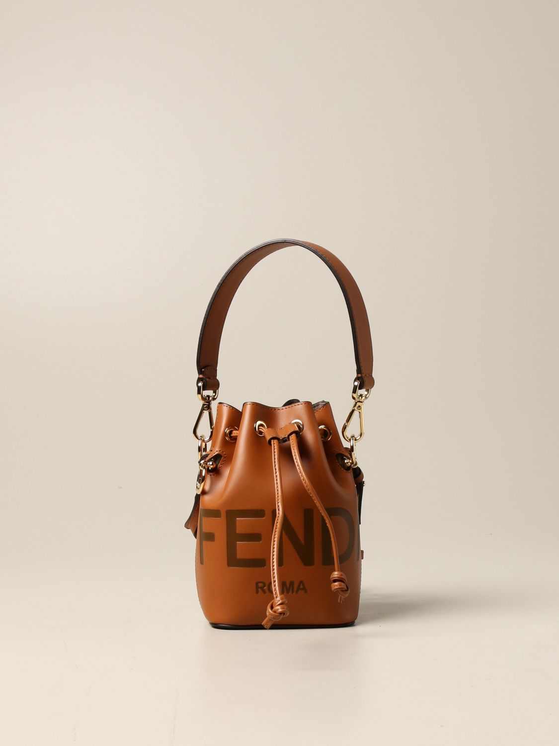FENDI: mini bucket bag in leather - Beige | Fendi mini bag 8BS010 AC9L