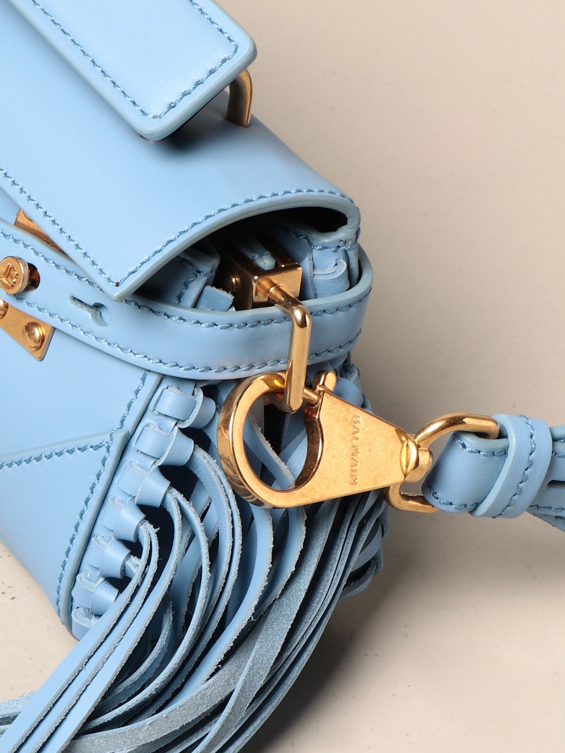 Balmain B Buzz Baguette Bag In Leather With Fringes Handbag Balmain Women Gnawed Blue Handbag Balmain Un1s533lmjf Giglio En