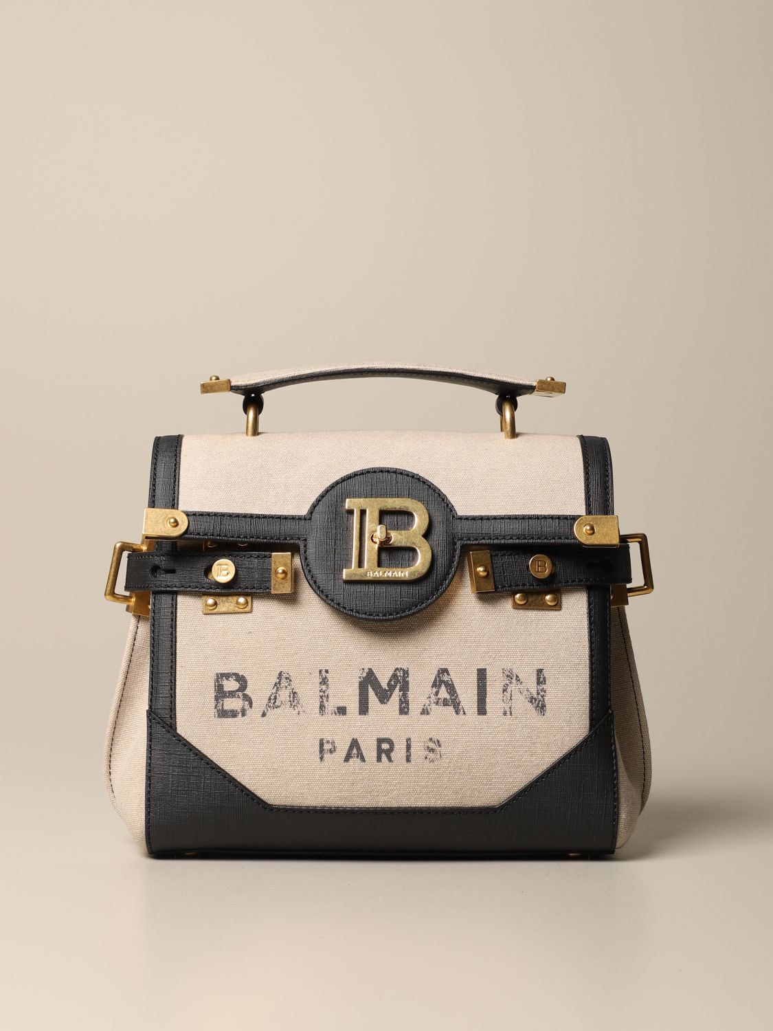 BALMAIN: B-Buzz 23 bag in canvas and leather - Black | Balmain handbag ...