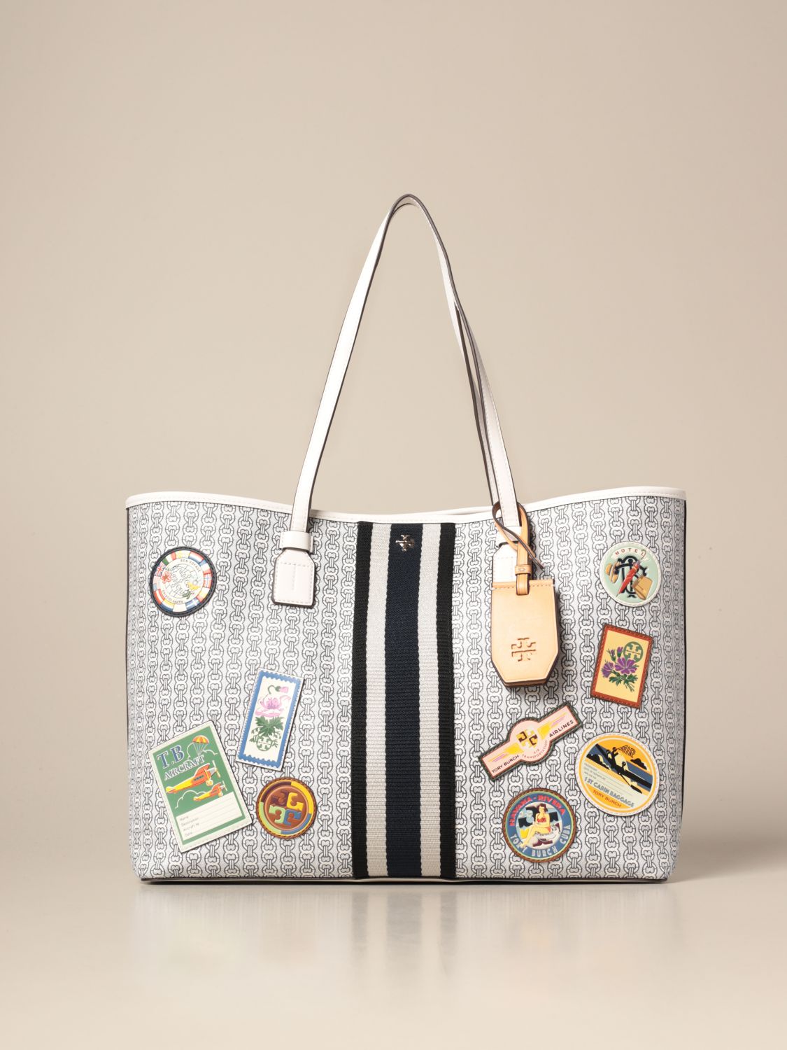 TORY BURCH: Gemini link bag in textured canvas with patches - Ivory | Tory  Burch tote bags 71922 online on 