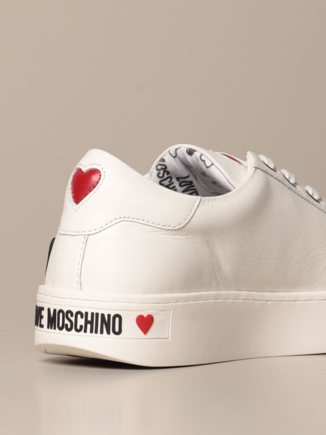 LOVE MOSCHINO: sneakers in leather with logo - White | Sneakers Love ...